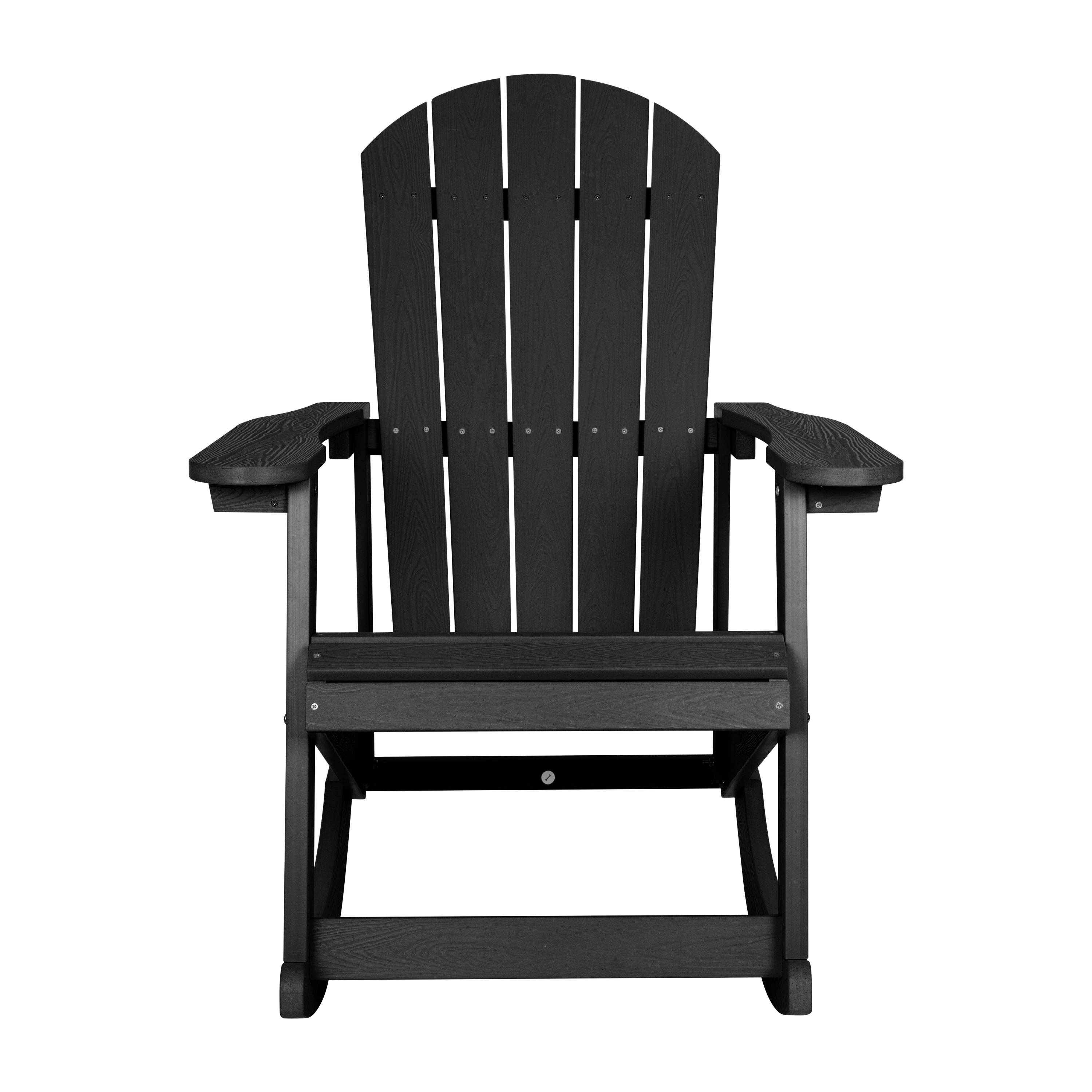 Savannah Commercial Grade All-Weather Poly Resin Wood Adirondack Rocking Chair with Rust Resistant Stainless Steel Hardware in Black