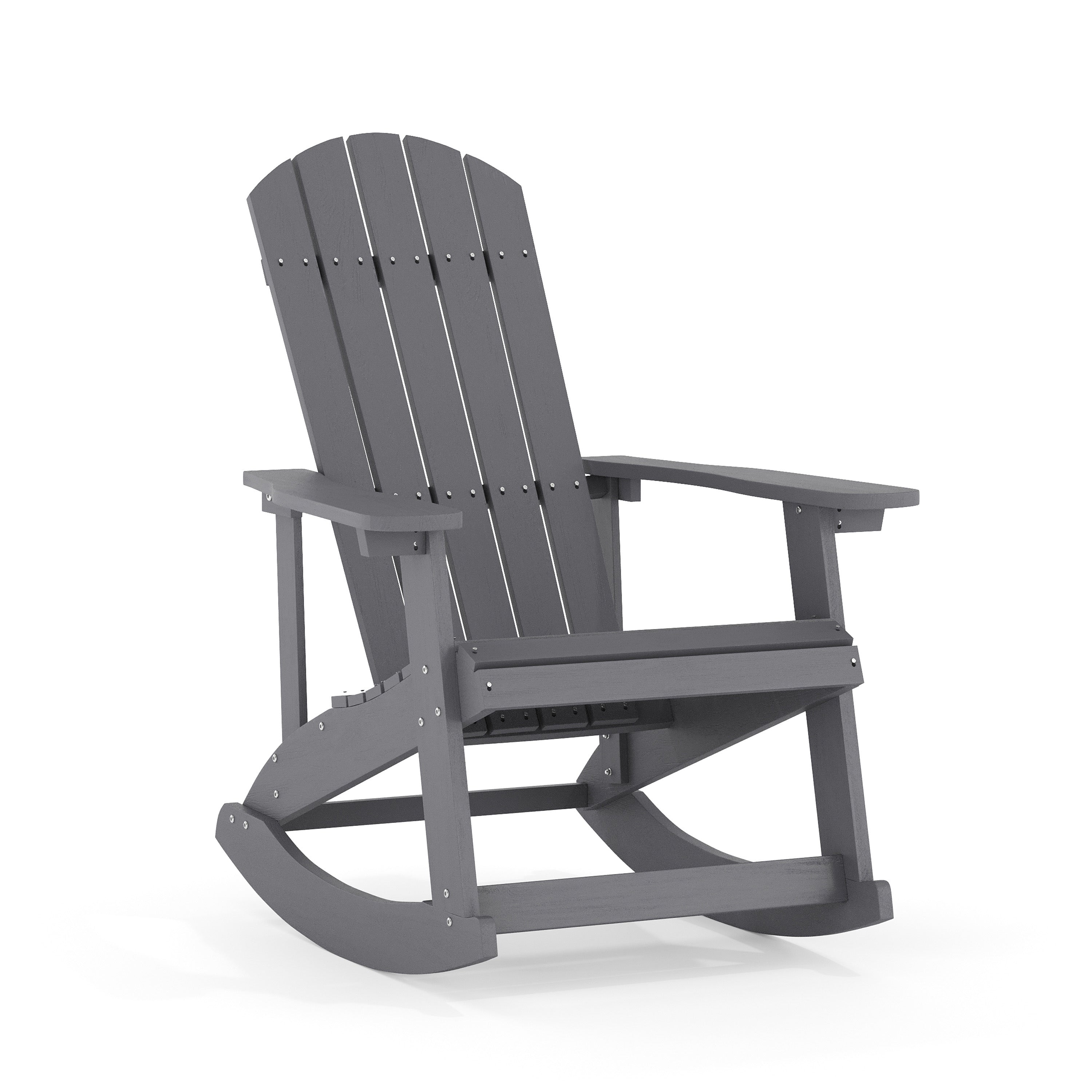Savannah Commercial Grade All-Weather Poly Resin Wood Adirondack Rocking Chair with Rust Resistant Stainless Steel Hardware in Gray