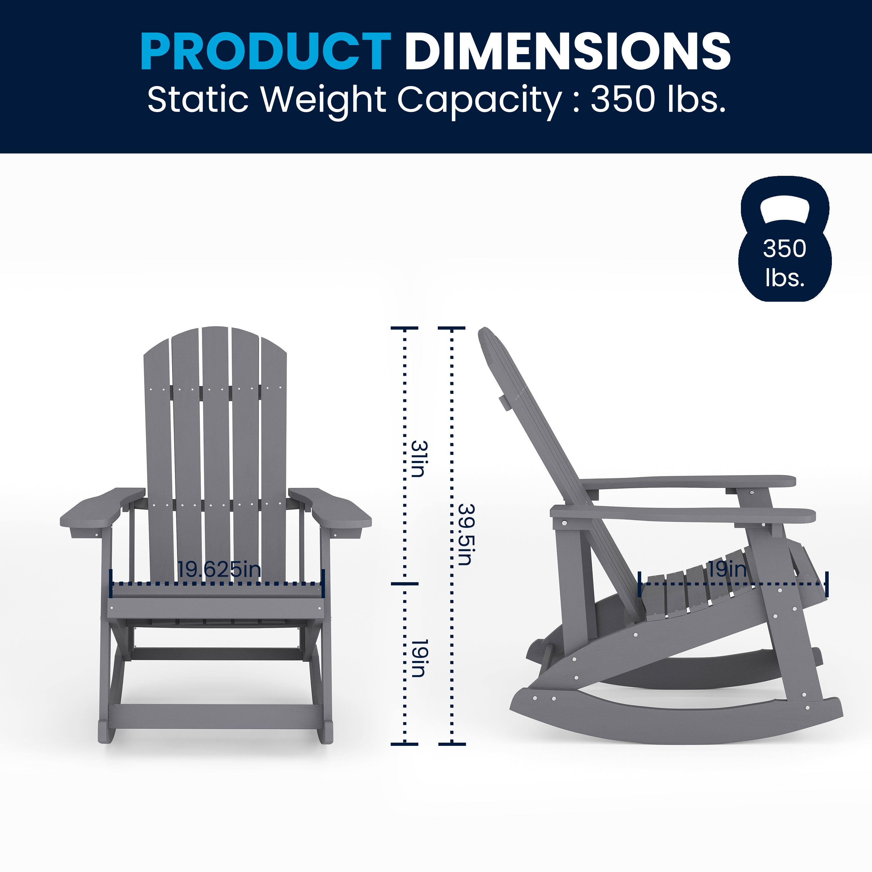 Savannah Commercial Grade All-Weather Poly Resin Wood Adirondack Rocking Chair with Rust Resistant Stainless Steel Hardware in Gray - Set of 2