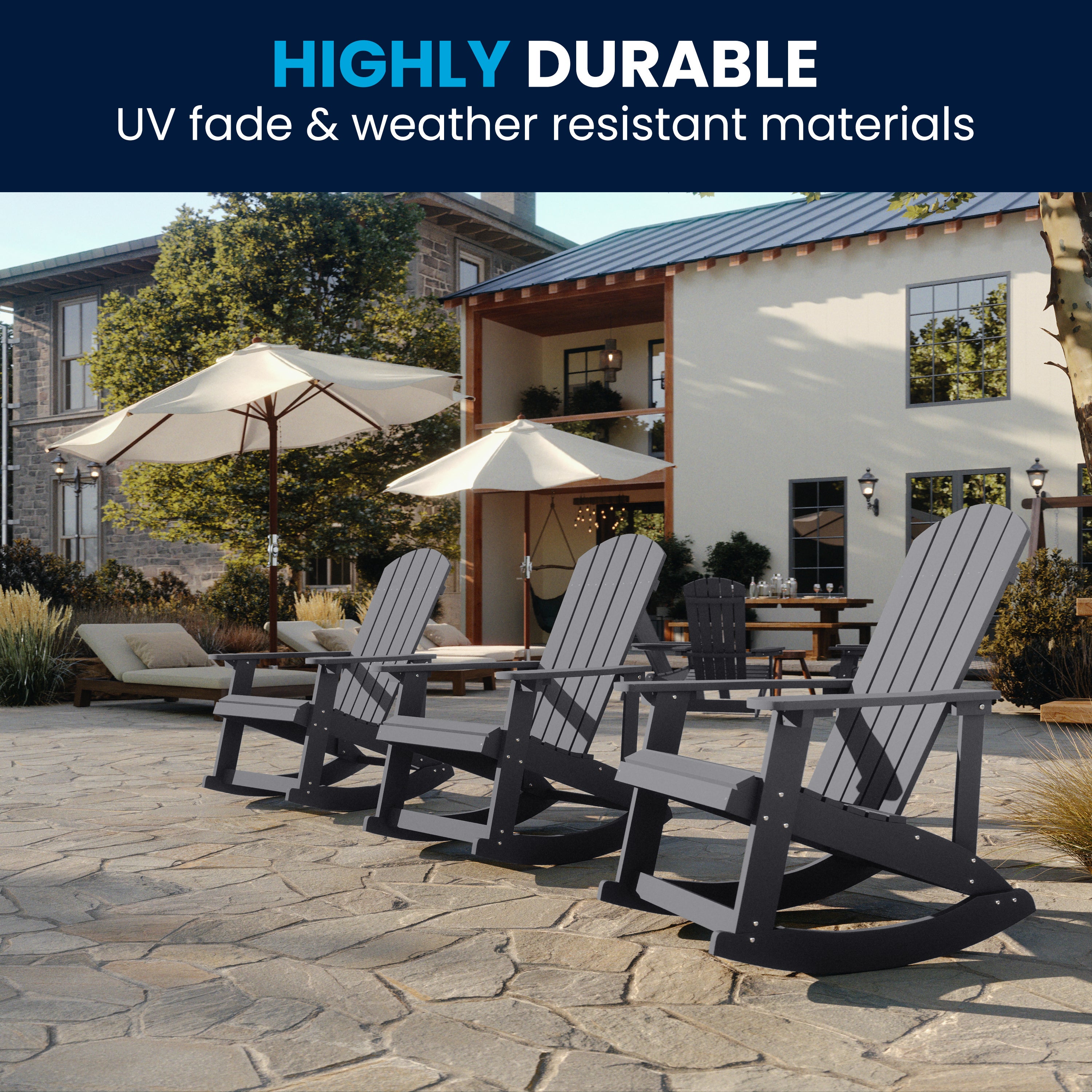 Savannah Commercial Grade All-Weather Poly Resin Wood Adirondack Rocking Chair with Rust Resistant Stainless Steel Hardware in Gray