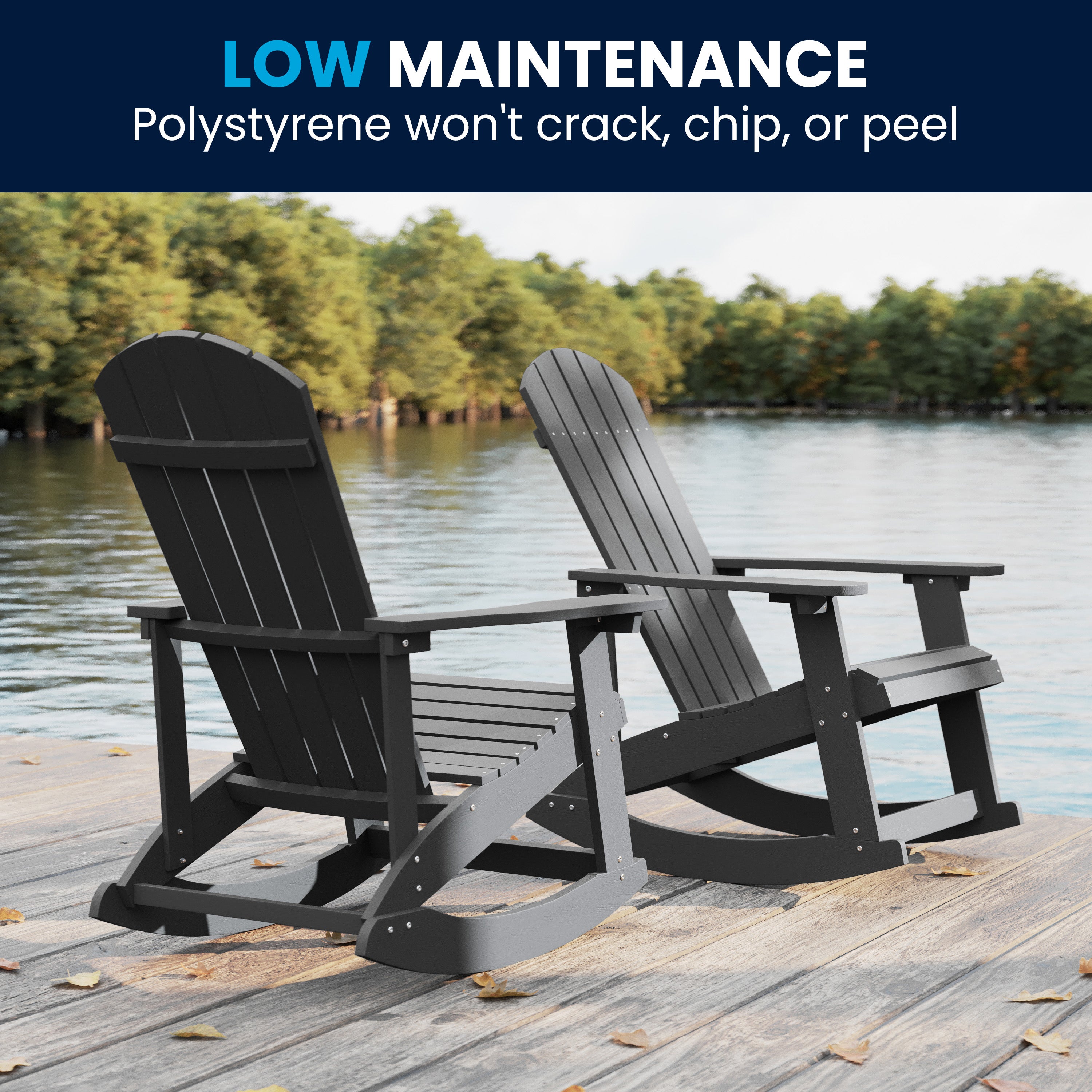 Savannah Commercial Grade All-Weather Poly Resin Wood Adirondack Rocking Chair with Rust Resistant Stainless Steel Hardware in Gray - Set of 2