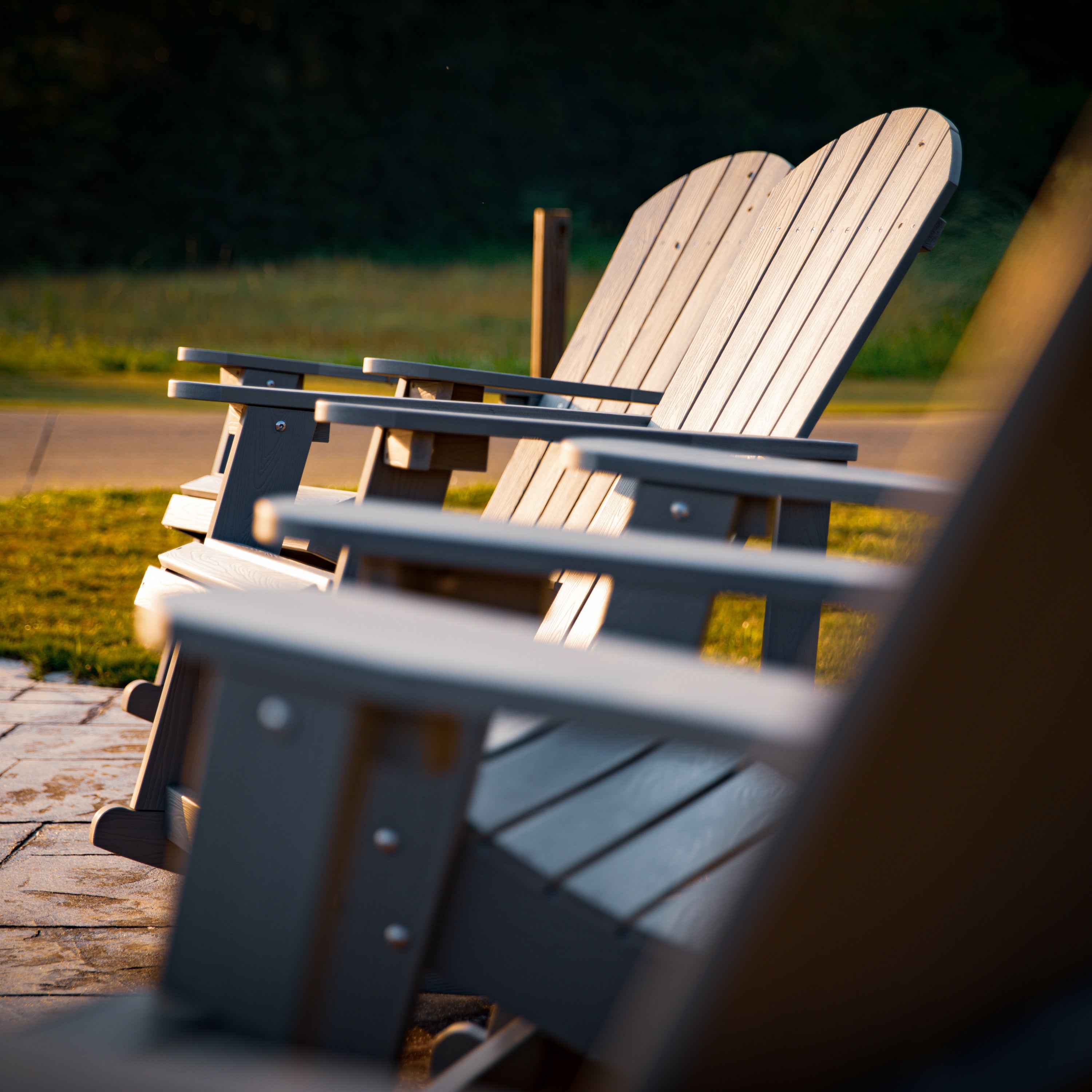 Savannah Commercial Grade All-Weather Poly Resin Wood Adirondack Rocking Chair with Rust Resistant Stainless Steel Hardware in Gray