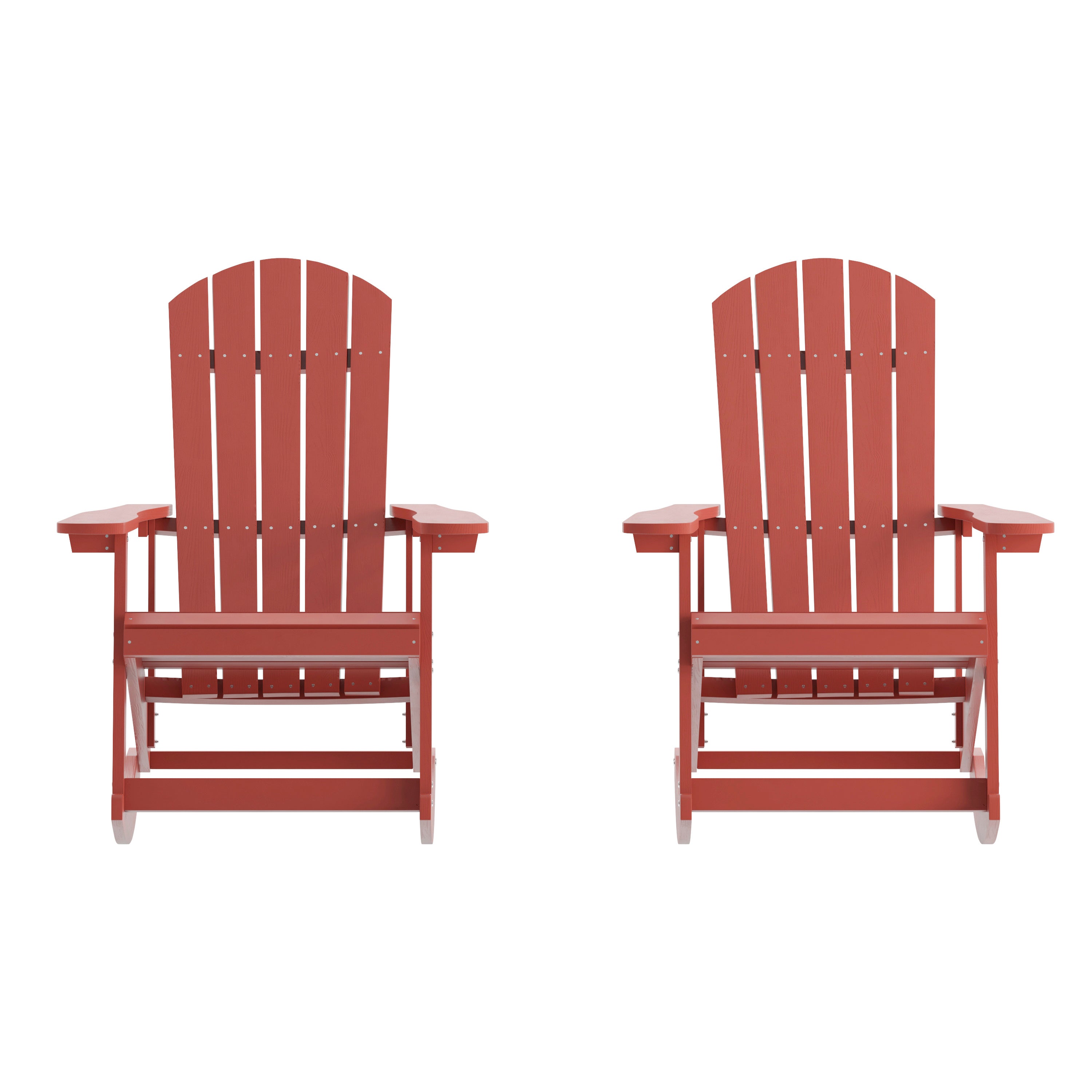 Savannah Poly Resin Wood Adirondack Rocking Chair - All Weather Red Polystyrene - Stainless Steel Hardware - Set of 2