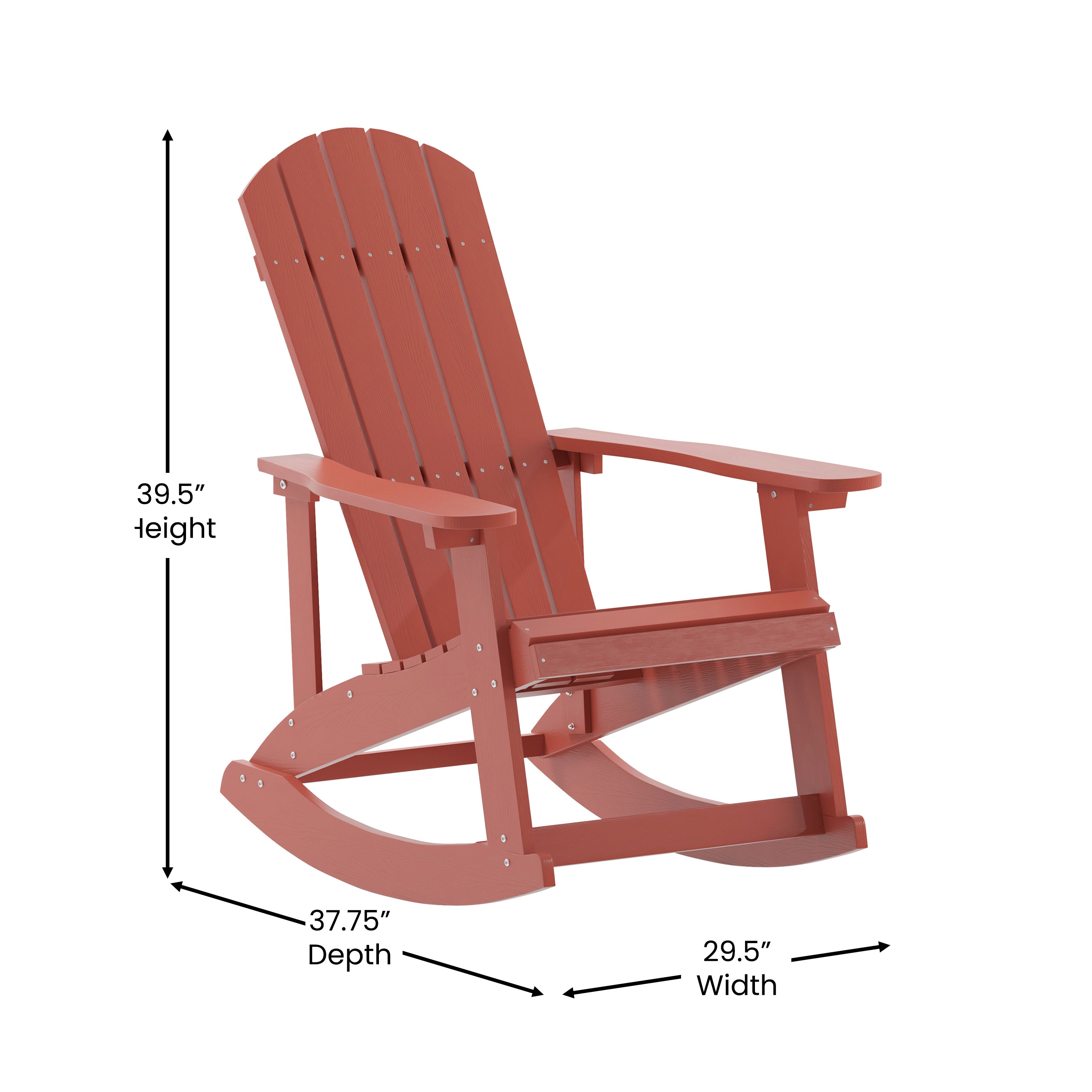Savannah Poly Resin Wood Adirondack Rocking Chair - All Weather Red Polystyrene - Stainless Steel Hardware - Set of 2