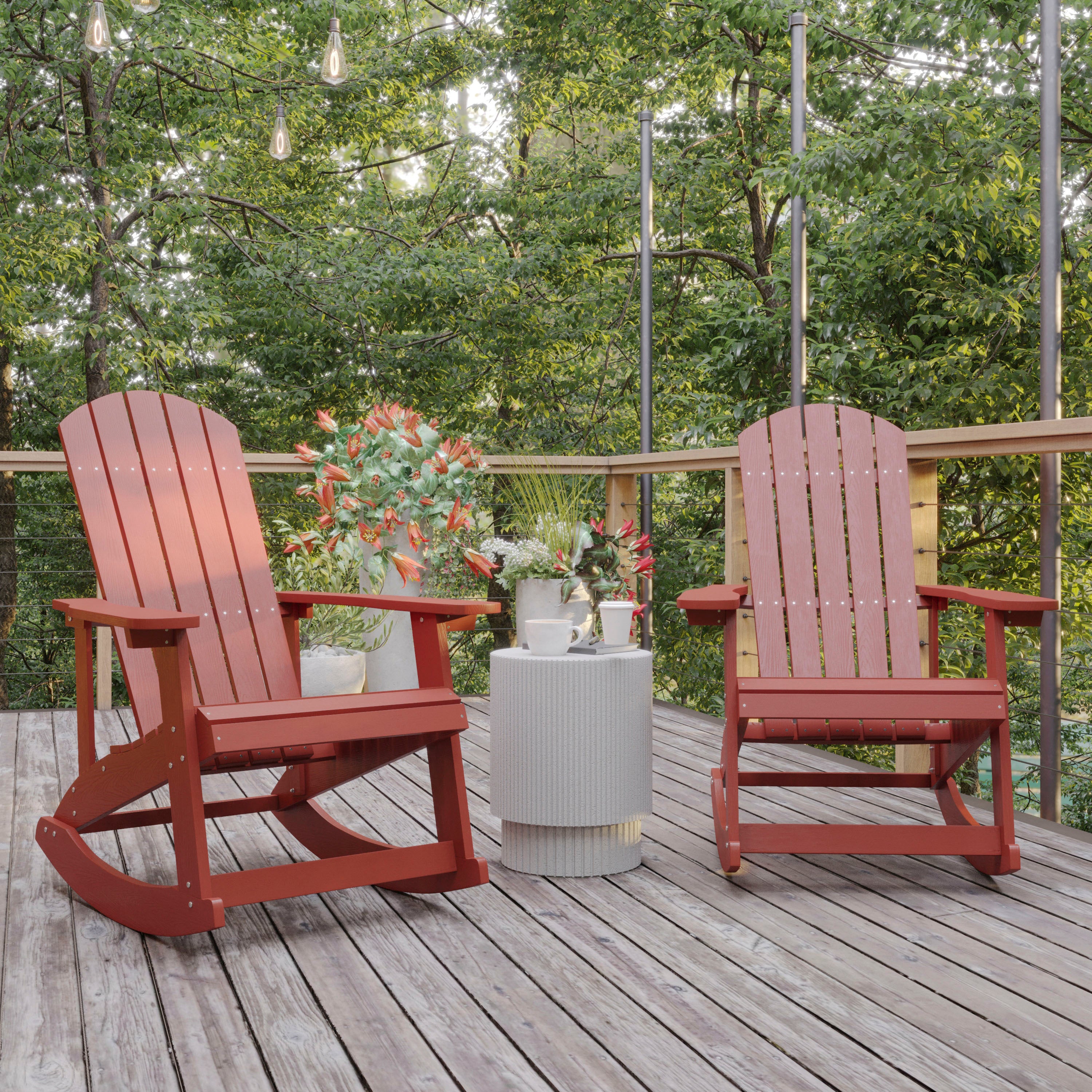 Savannah Poly Resin Wood Adirondack Rocking Chair - All Weather Red Polystyrene - Stainless Steel Hardware - Set of 2
