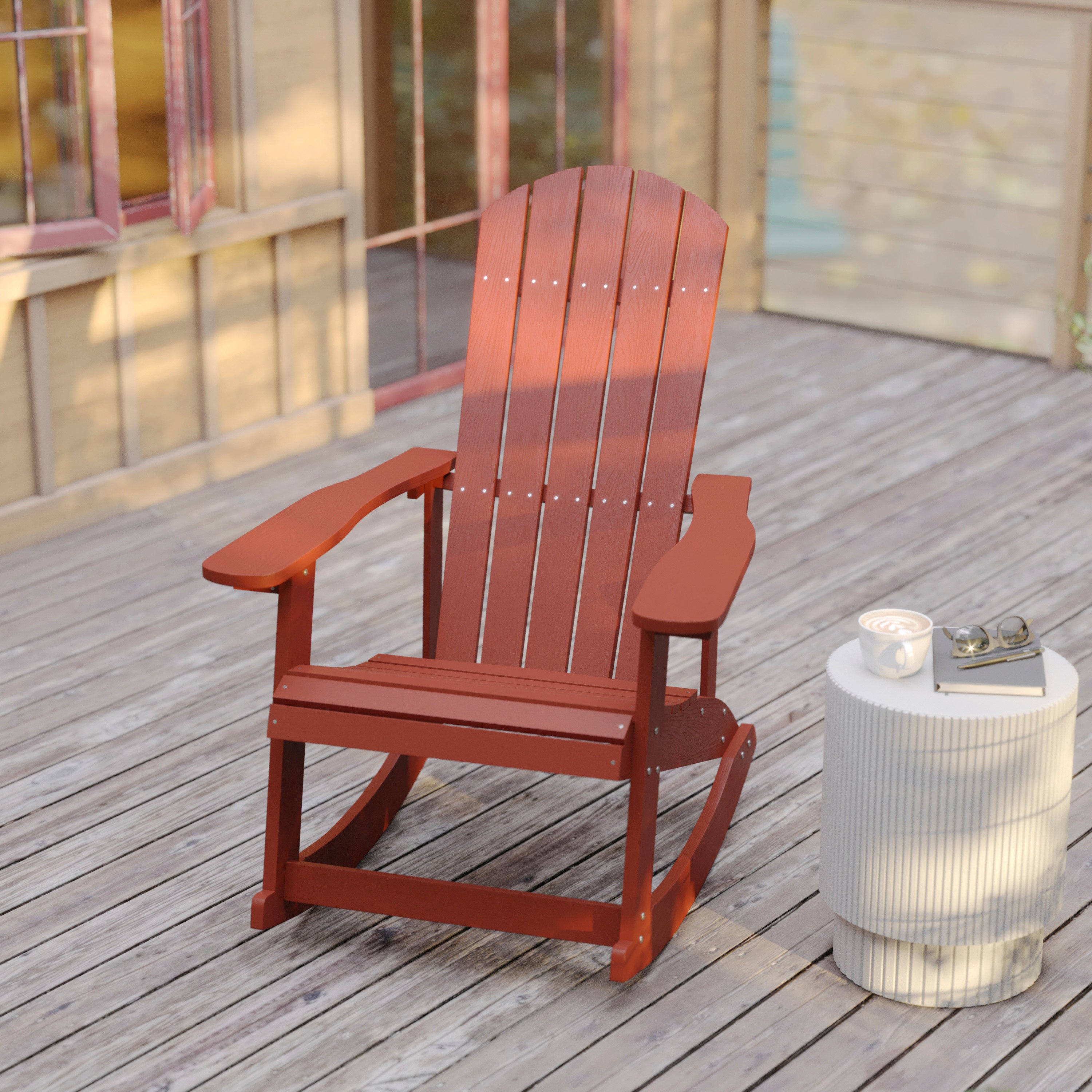 Savannah Poly Resin Wood Adirondack Rocking Chair - All Weather Red Polystyrene - Stainless Steel Hardware - Set of 2