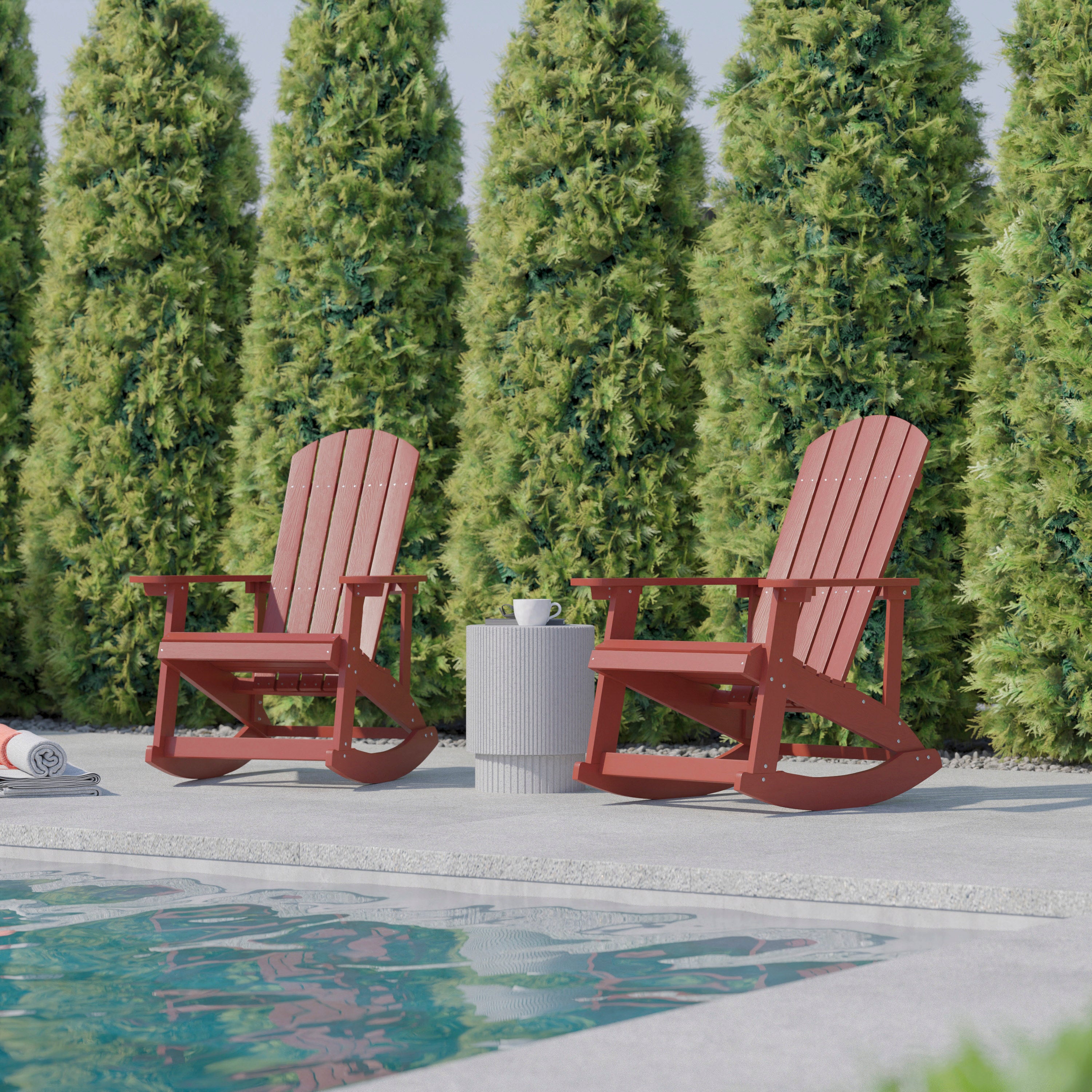 Savannah Poly Resin Wood Adirondack Rocking Chair - All Weather Red Polystyrene - Stainless Steel Hardware - Set of 2
