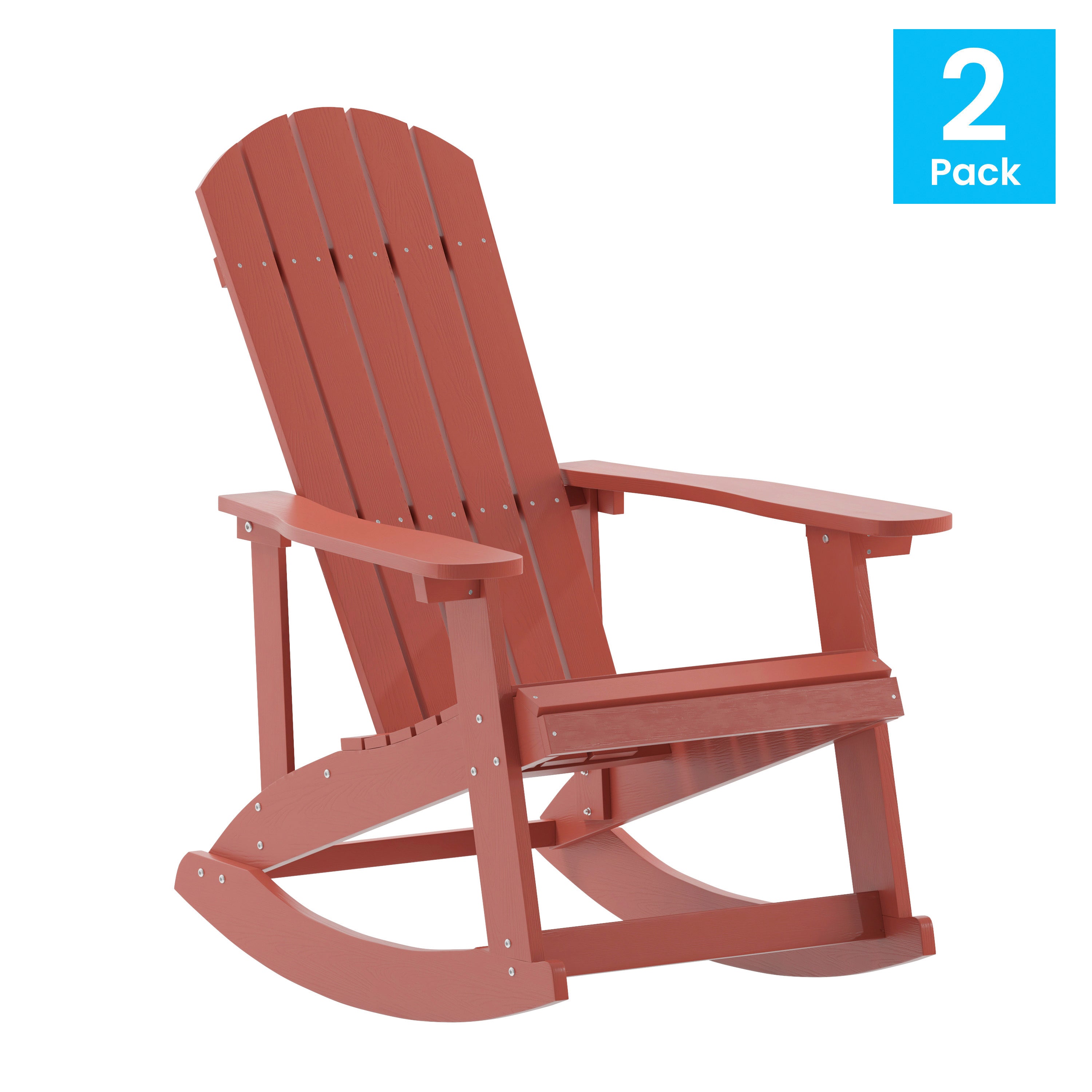 Savannah Poly Resin Wood Adirondack Rocking Chair - All Weather Red Polystyrene - Stainless Steel Hardware - Set of 2