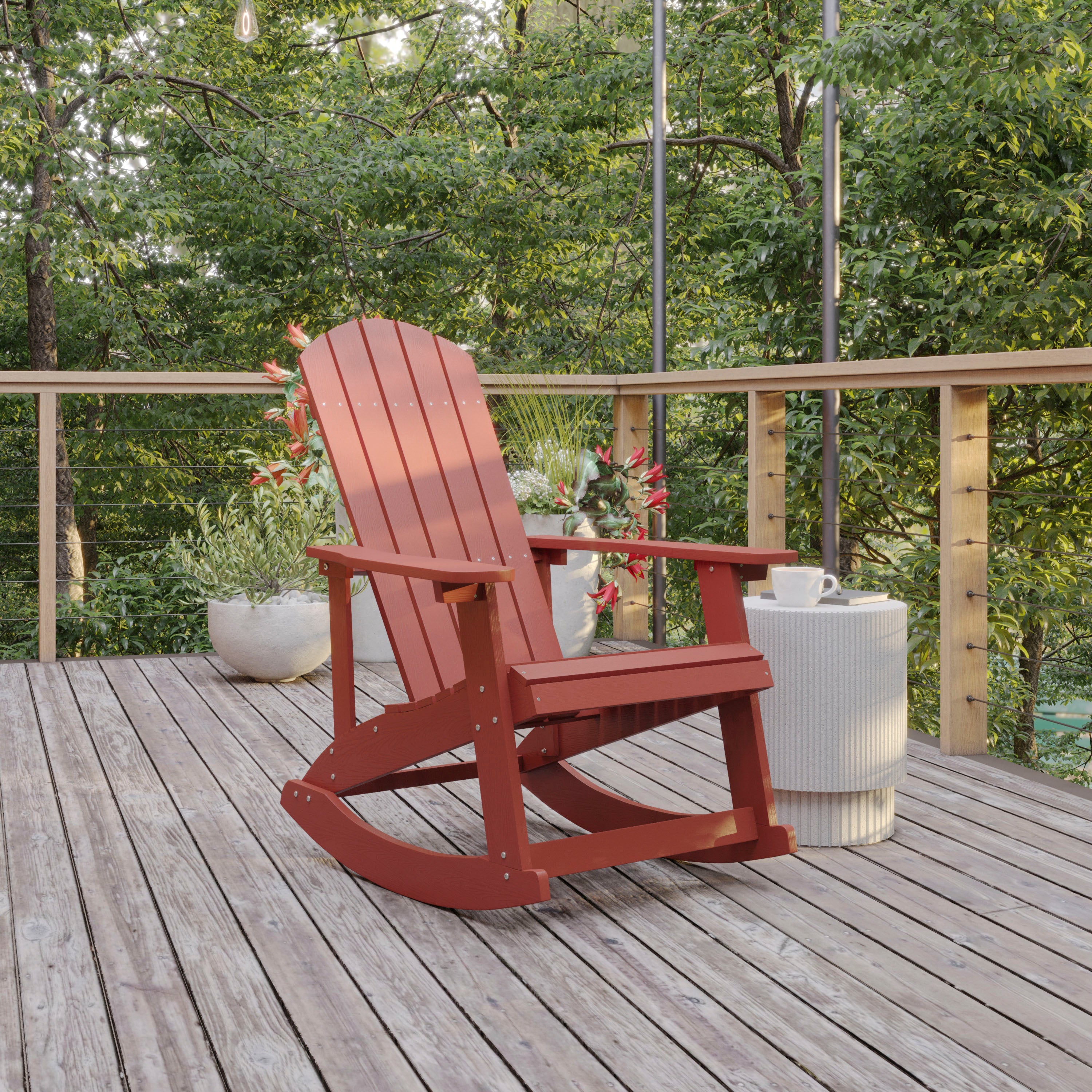 Savannah Poly Resin Wood Adirondack Rocking Chair - All Weather Red Polystyrene - Stainless Steel Hardware