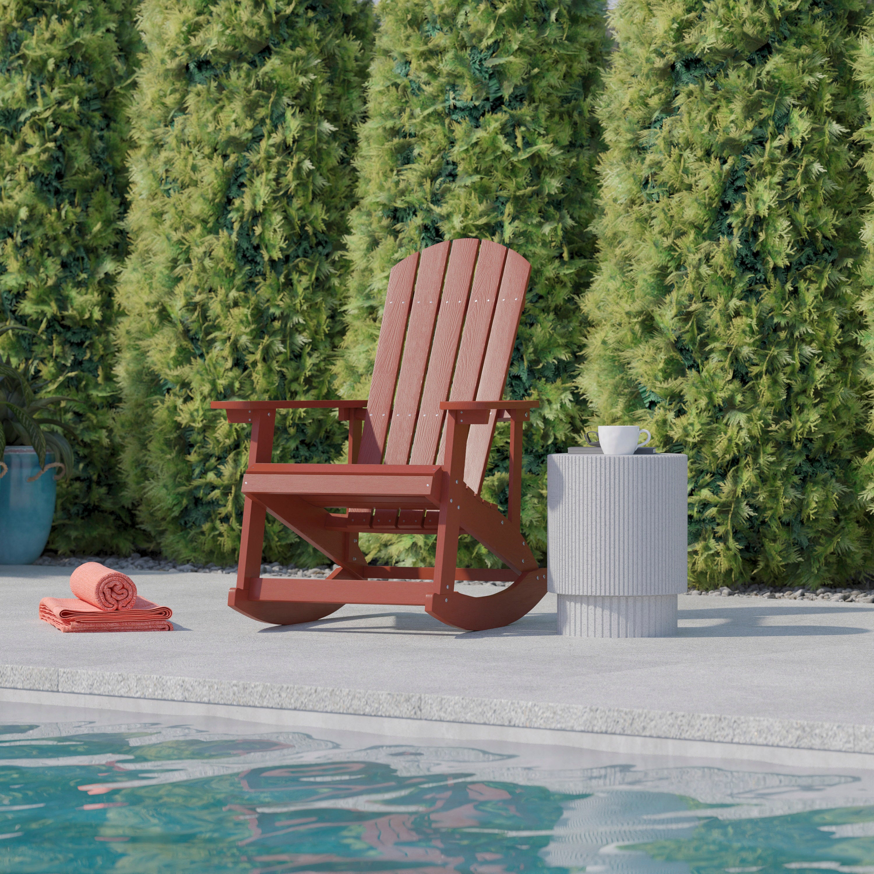 Savannah Poly Resin Wood Adirondack Rocking Chair - All Weather Red Polystyrene - Stainless Steel Hardware