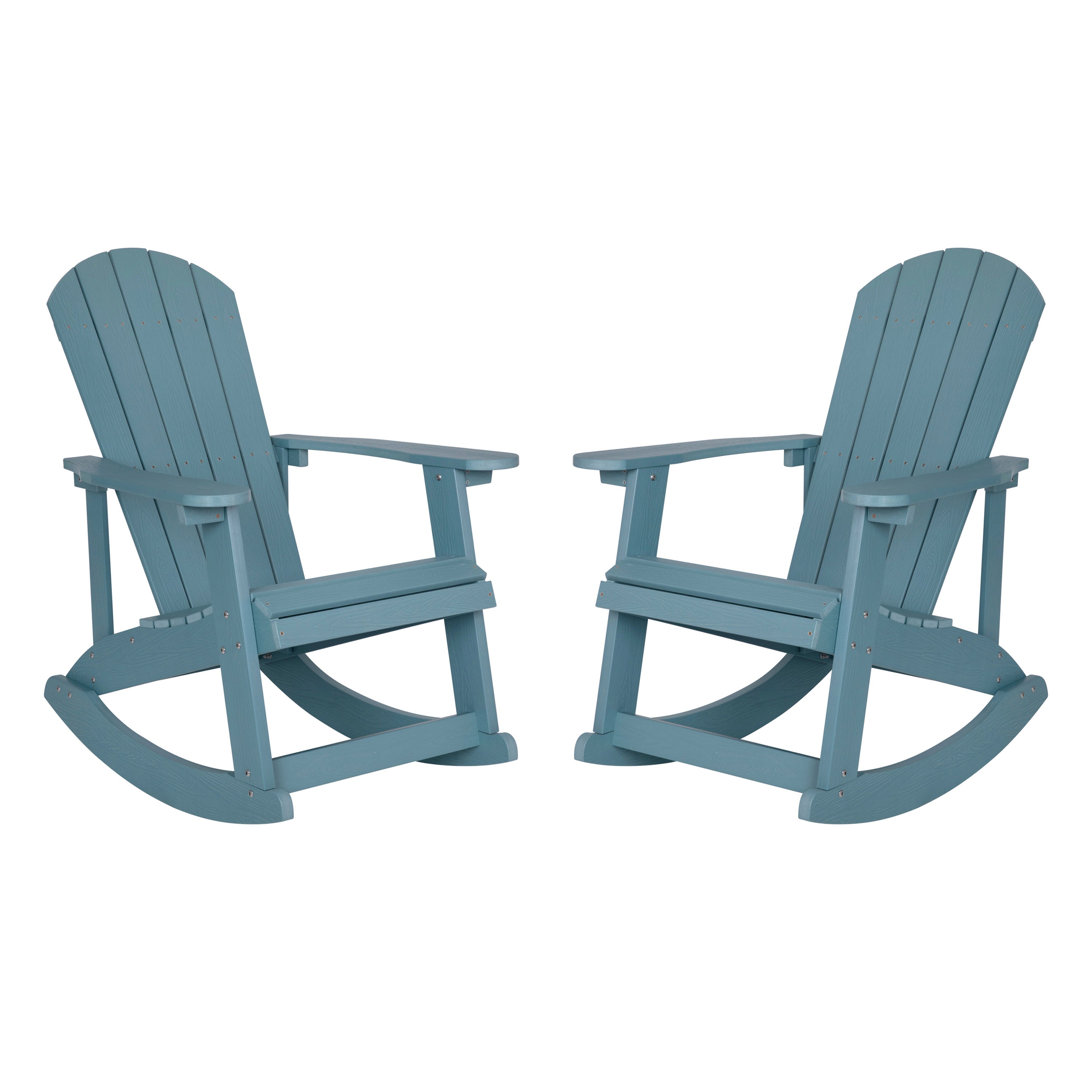 Savannah Commercial Grade All-Weather Poly Resin Wood Adirondack Rocking Chair with Rust Resistant Stainless Steel Hardware in Sea Foam - Set of 2