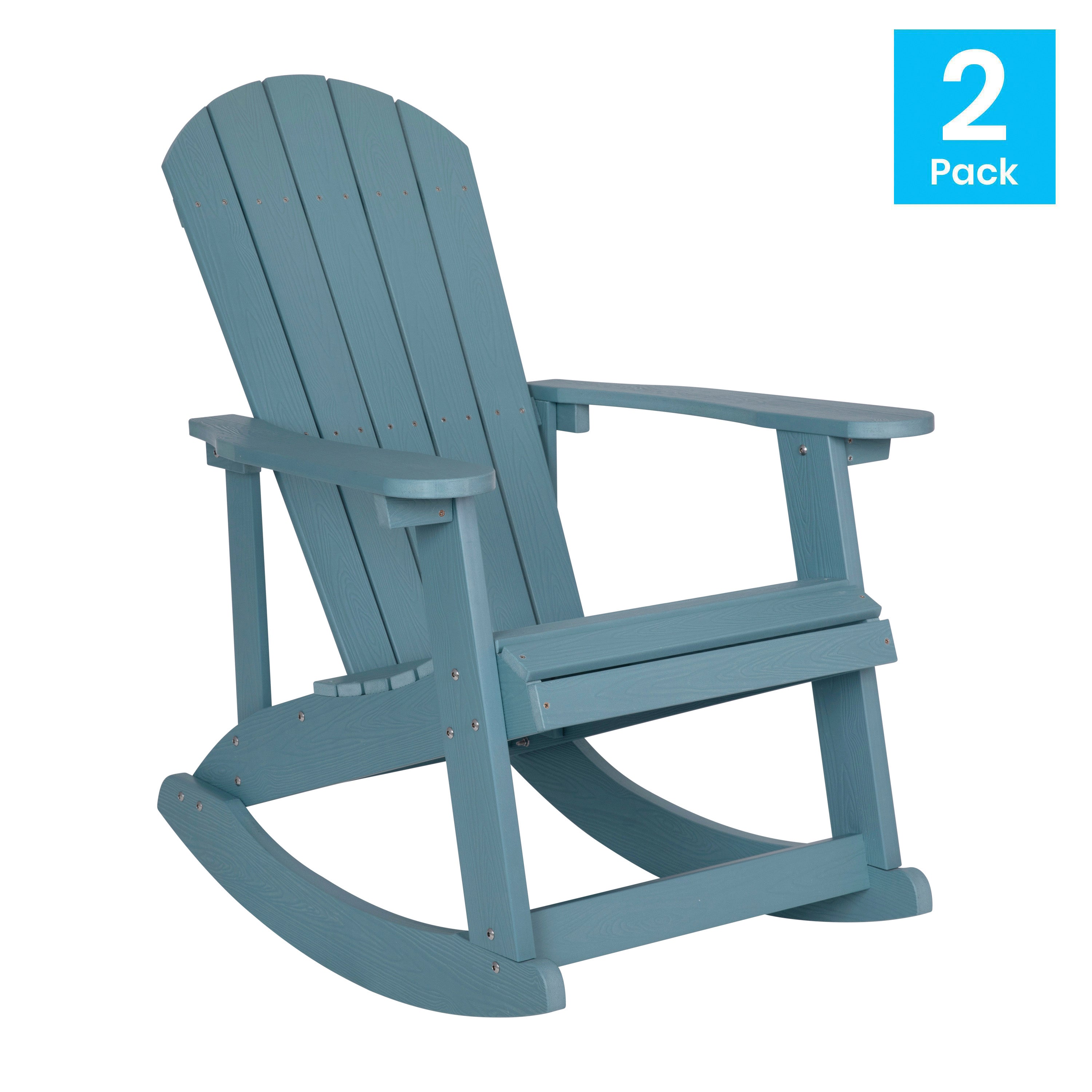Savannah Commercial Grade All-Weather Poly Resin Wood Adirondack Rocking Chair with Rust Resistant Stainless Steel Hardware in Sea Foam - Set of 2
