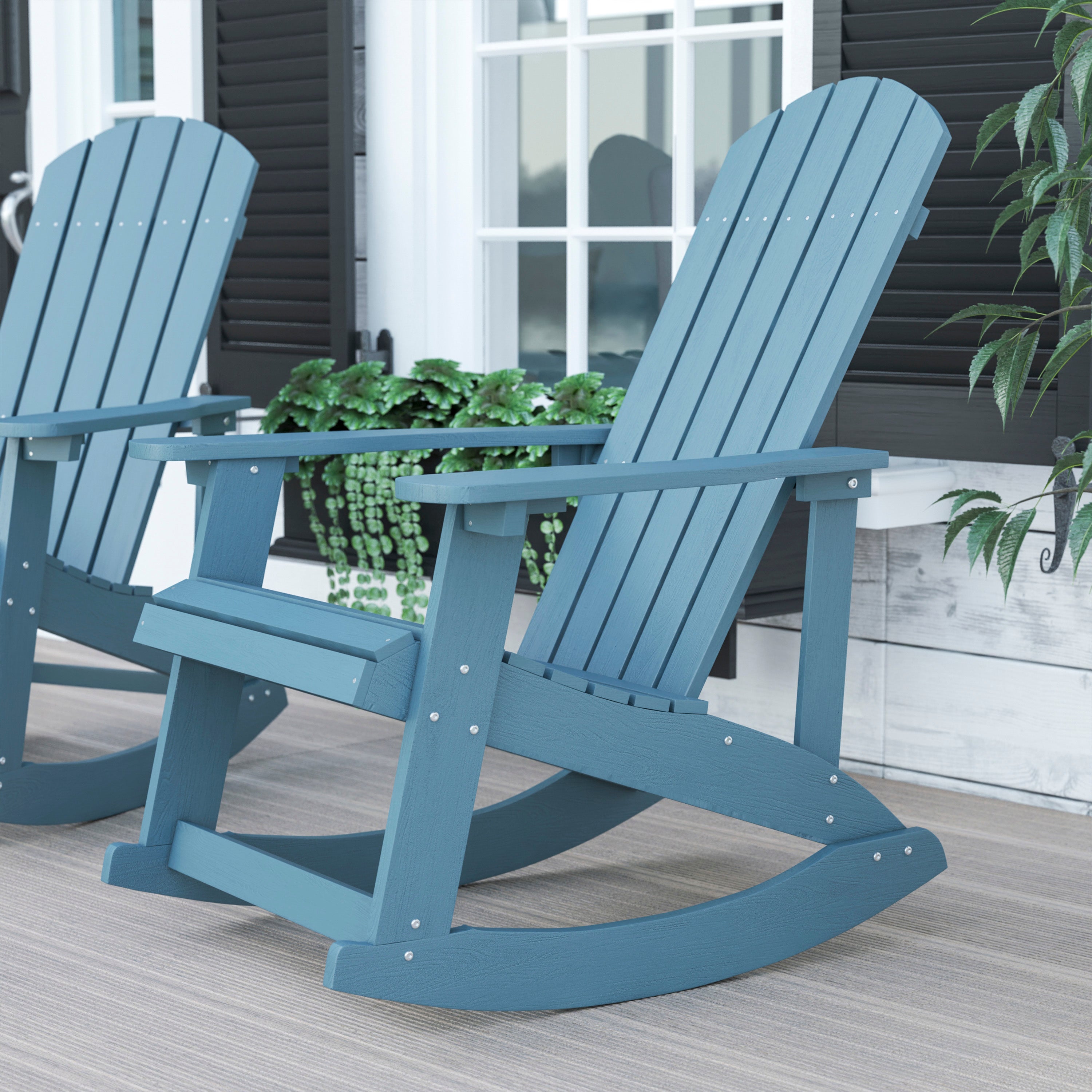 Savannah Commercial Grade All-Weather Poly Resin Wood Adirondack Rocking Chair with Rust Resistant Stainless Steel Hardware in Sea Foam