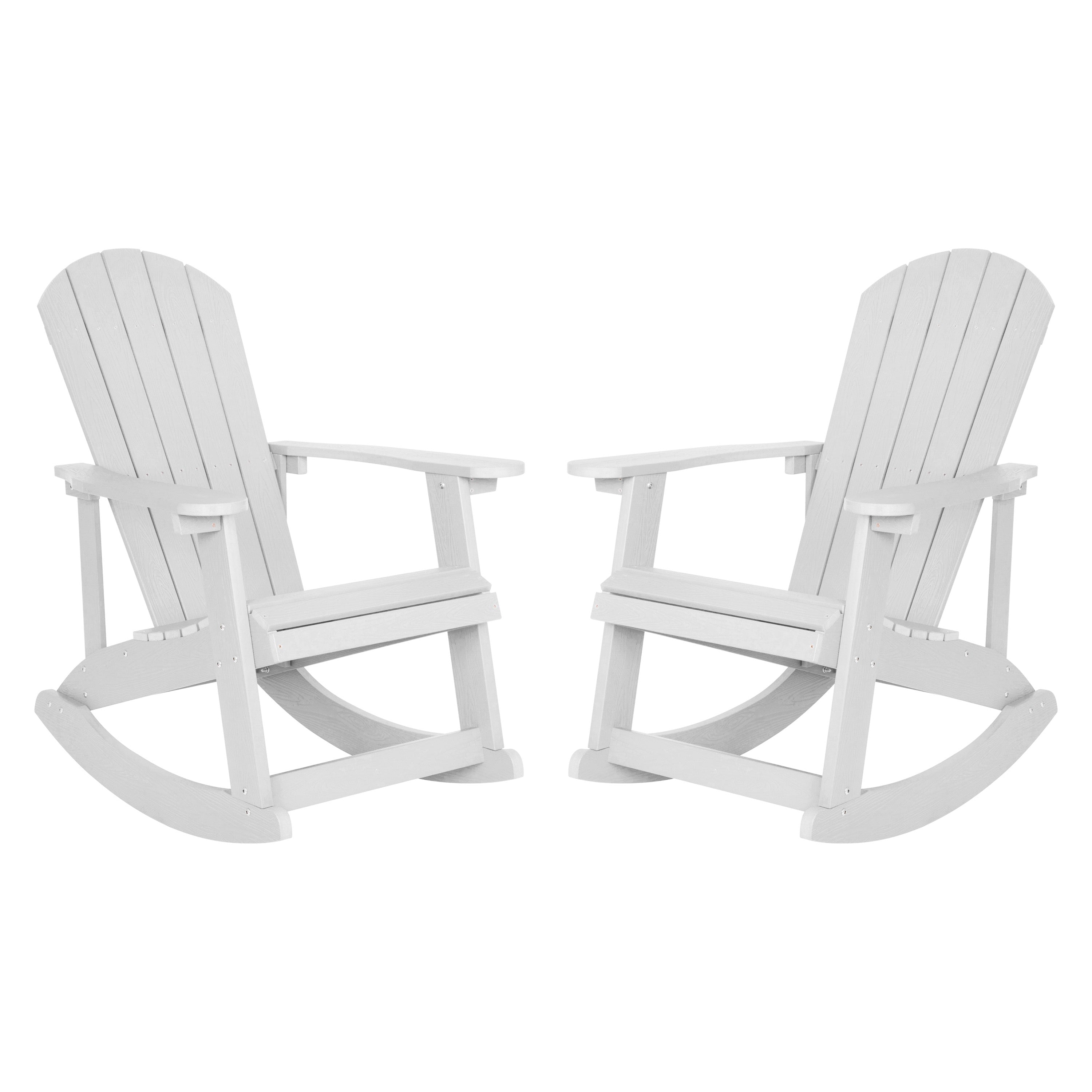 Savannah Commercial Grade All-Weather Poly Resin Wood Adirondack Rocking Chair with Rust Resistant Stainless Steel Hardware in White - Set of 2