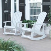 Savannah Commercial Grade All-Weather Poly Resin Wood Adirondack Rocking Chair with Rust Resistant Stainless Steel Hardware in White - Set of 2
