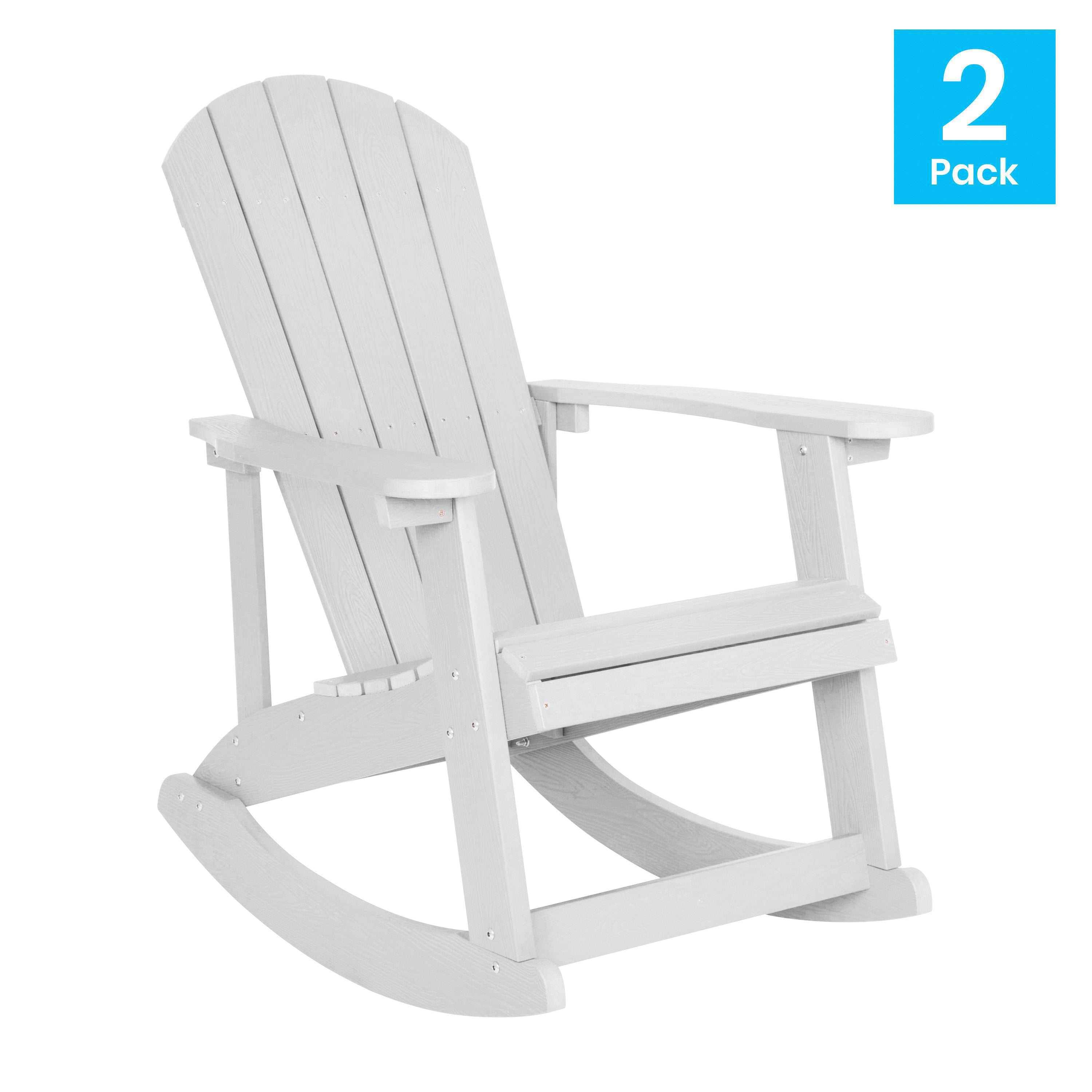 Savannah Commercial Grade All-Weather Poly Resin Wood Adirondack Rocking Chair with Rust Resistant Stainless Steel Hardware in White - Set of 2