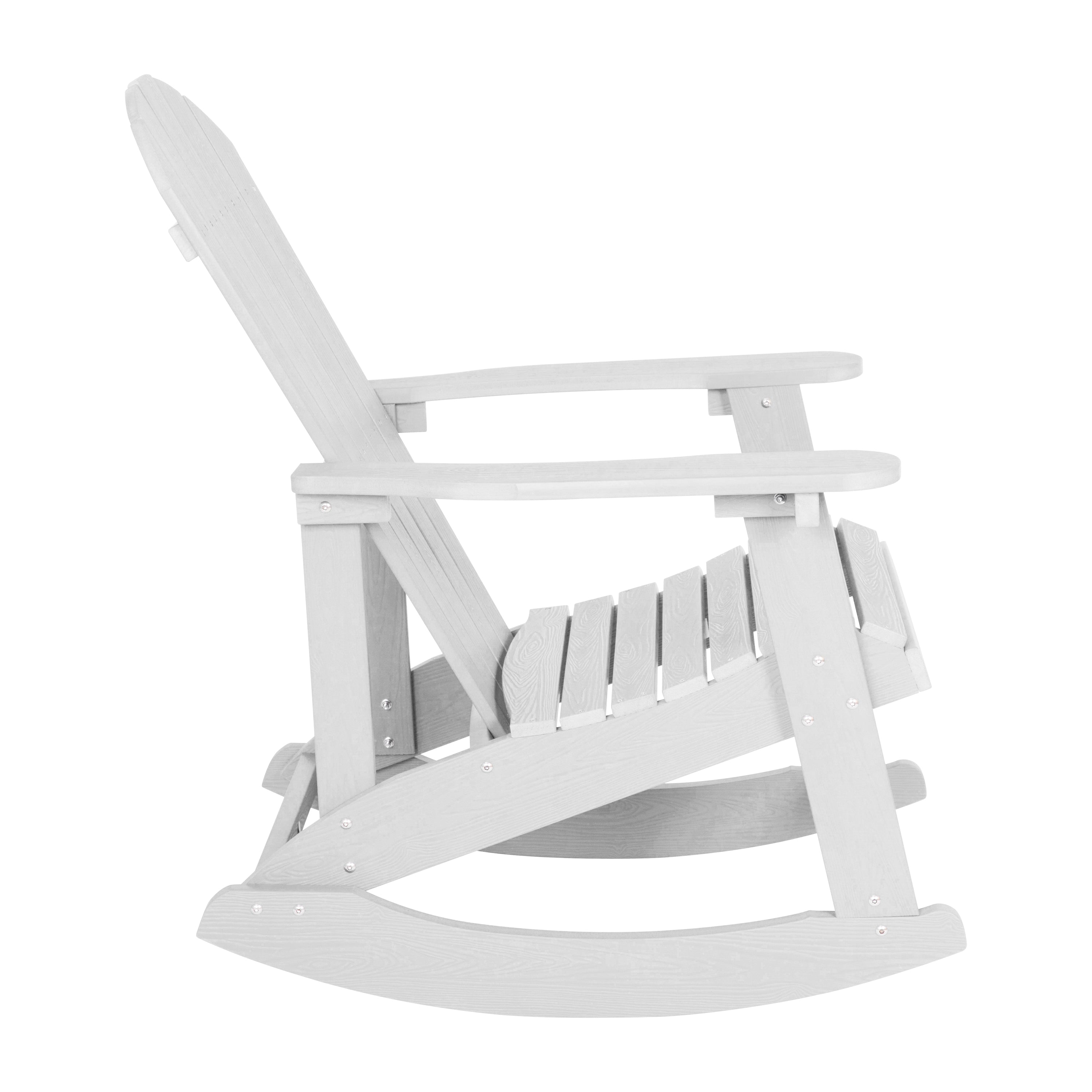 Savannah Commercial Grade All-Weather Poly Resin Wood Adirondack Rocking Chair with Rust Resistant Stainless Steel Hardware in White - Set of 2