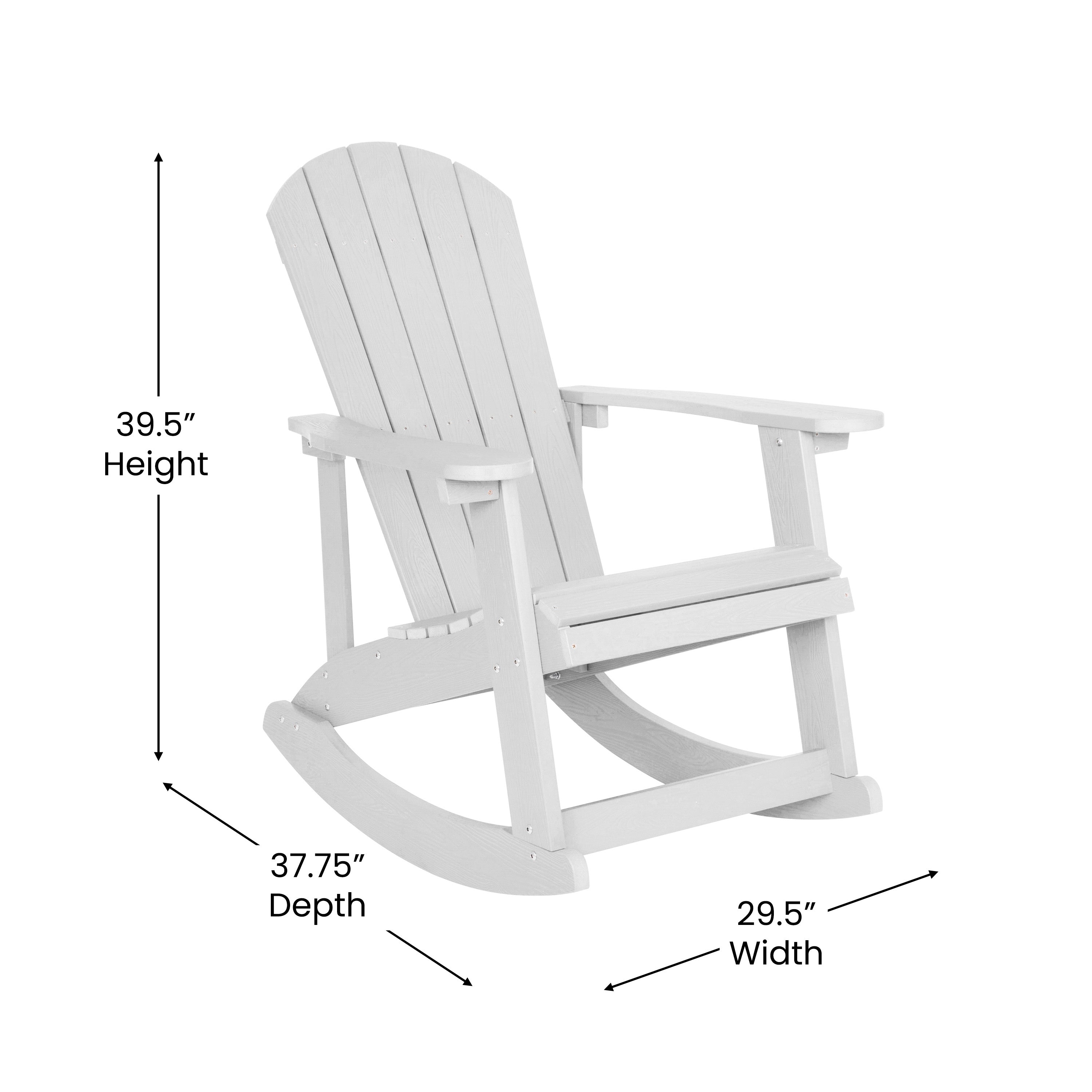 Savannah Commercial Grade All-Weather Poly Resin Wood Adirondack Rocking Chair with Rust Resistant Stainless Steel Hardware in White