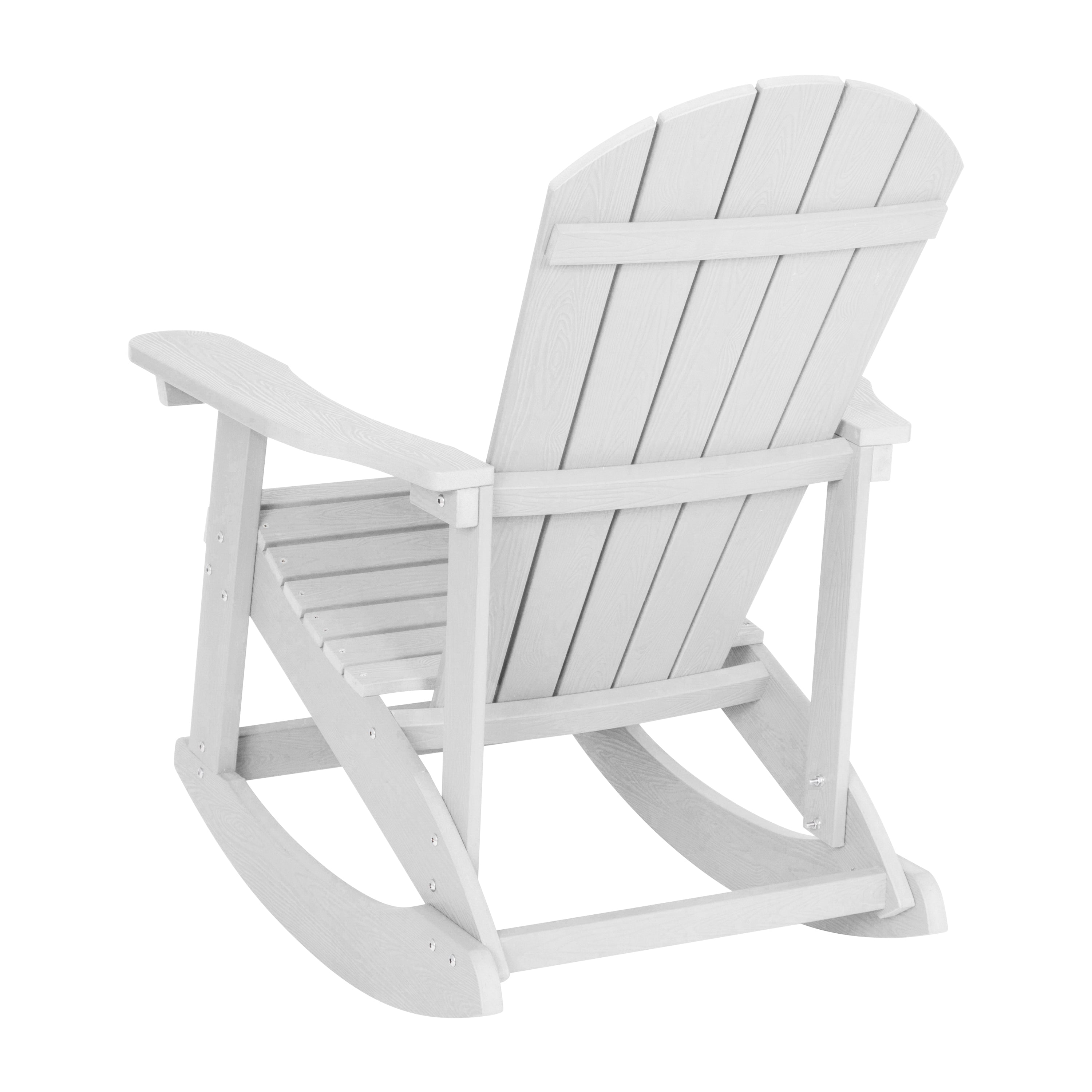 Savannah Commercial Grade All-Weather Poly Resin Wood Adirondack Rocking Chair with Rust Resistant Stainless Steel Hardware in White