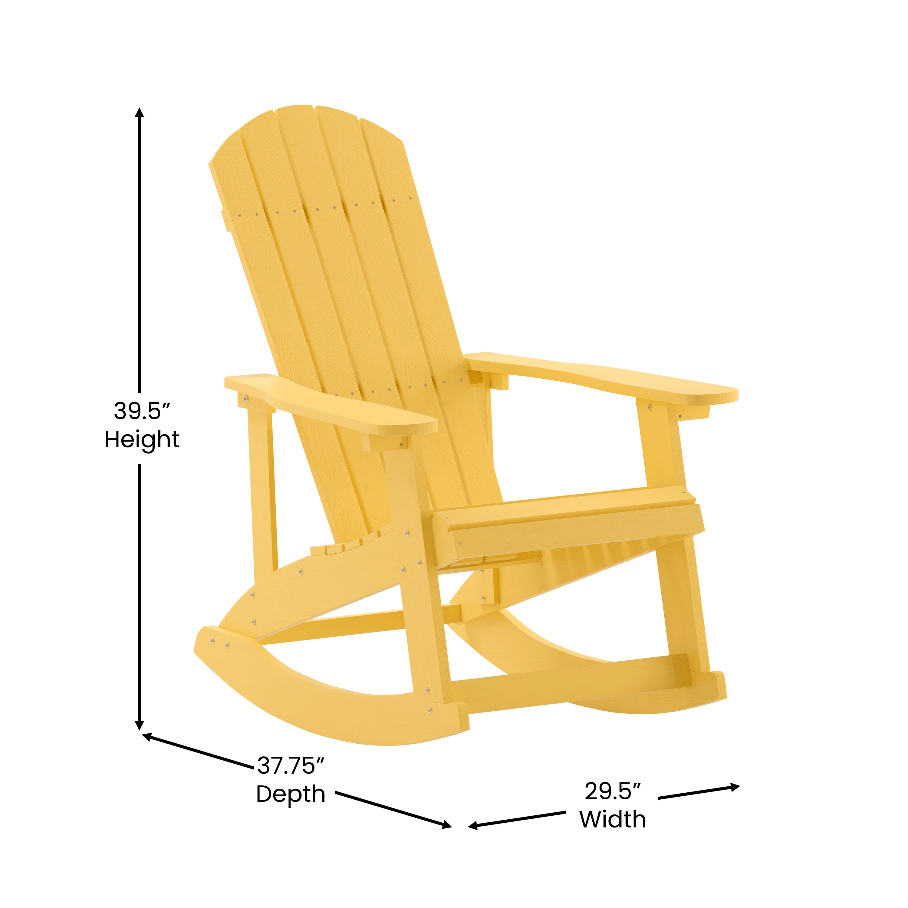 Savannah Poly Resin Wood Adirondack Rocking Chair - All Weather Yellow Polystyrene - Stainless Steel Hardware - Set of 2