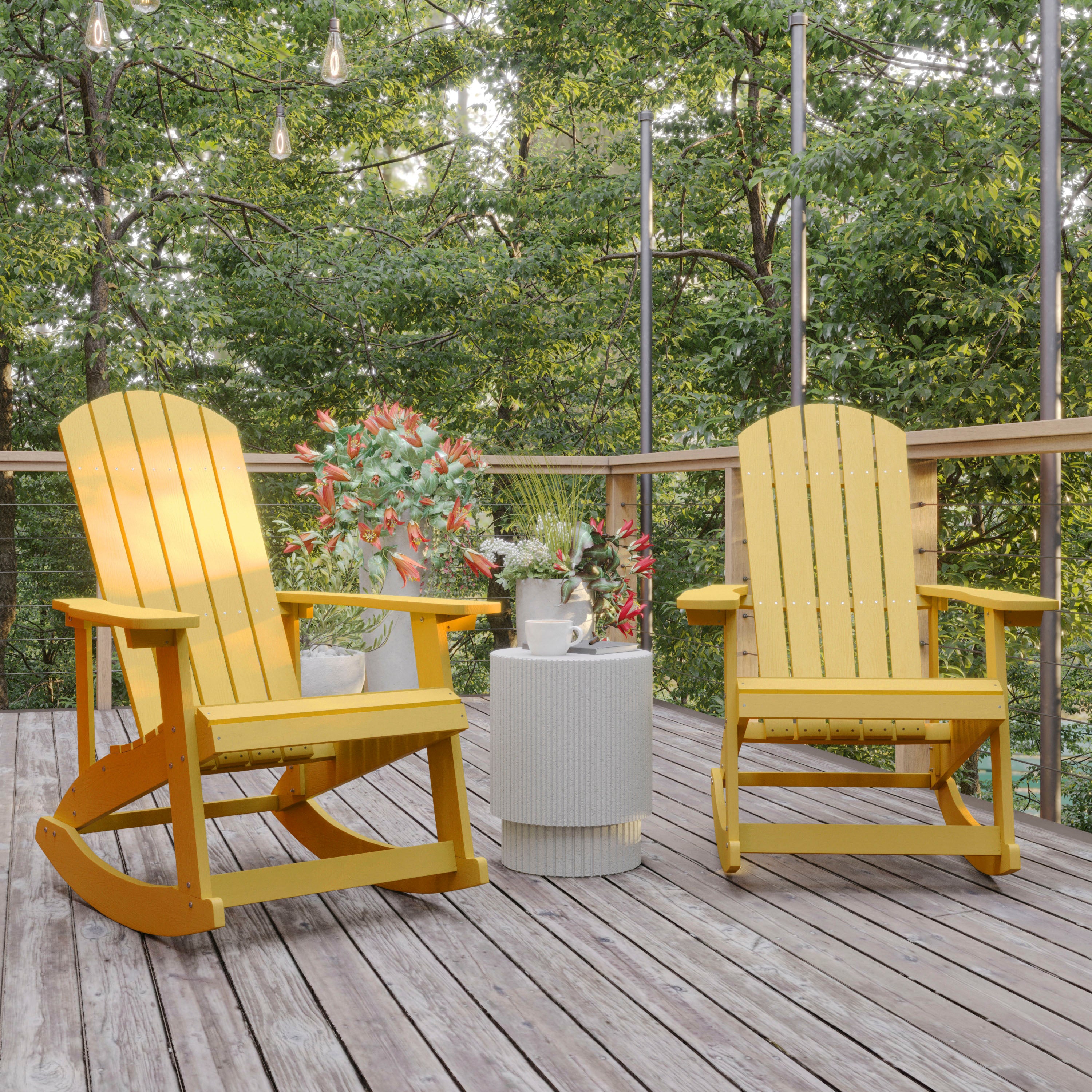 Savannah Poly Resin Wood Adirondack Rocking Chair - All Weather Yellow Polystyrene - Stainless Steel Hardware - Set of 2