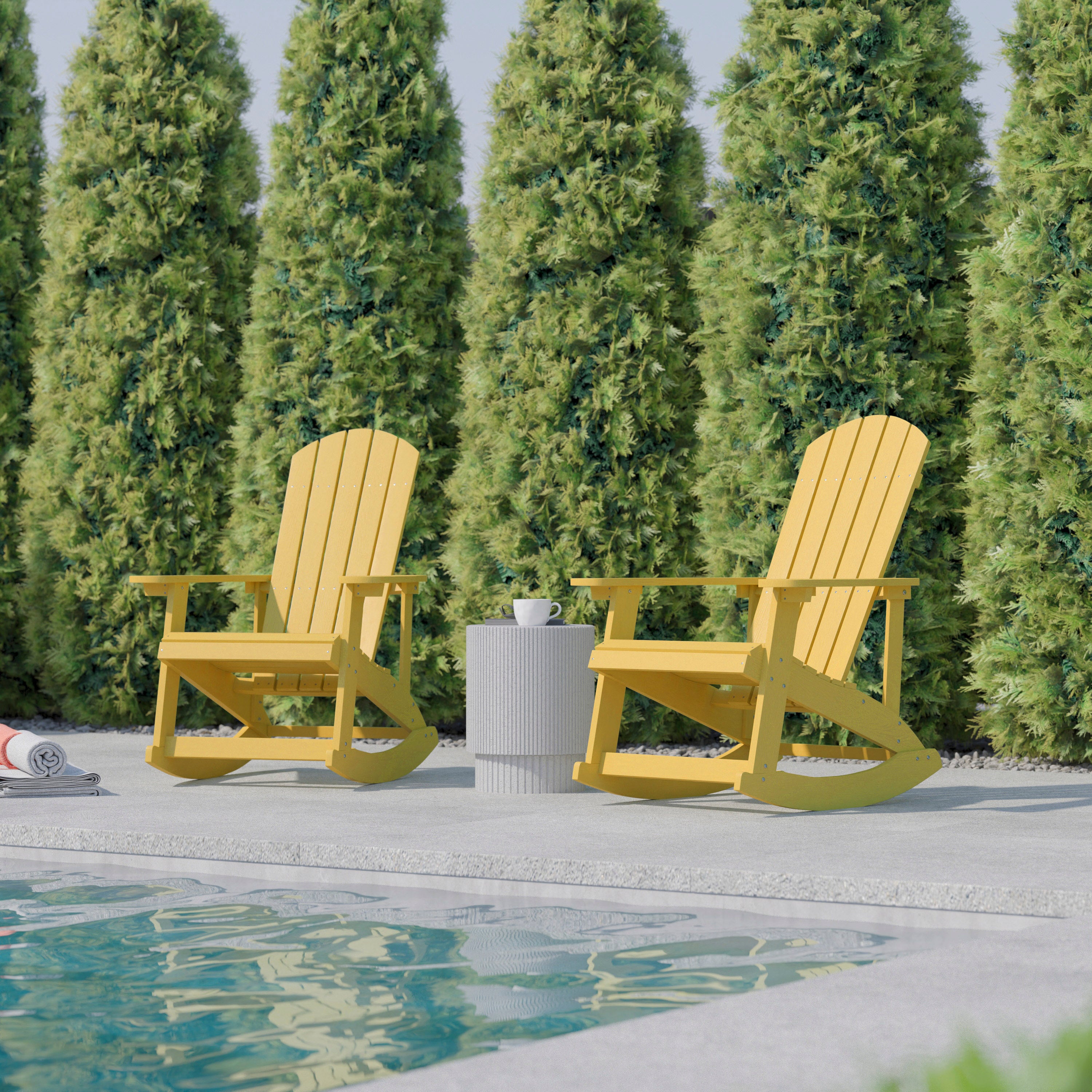 Savannah Poly Resin Wood Adirondack Rocking Chair - All Weather Yellow Polystyrene - Stainless Steel Hardware - Set of 2