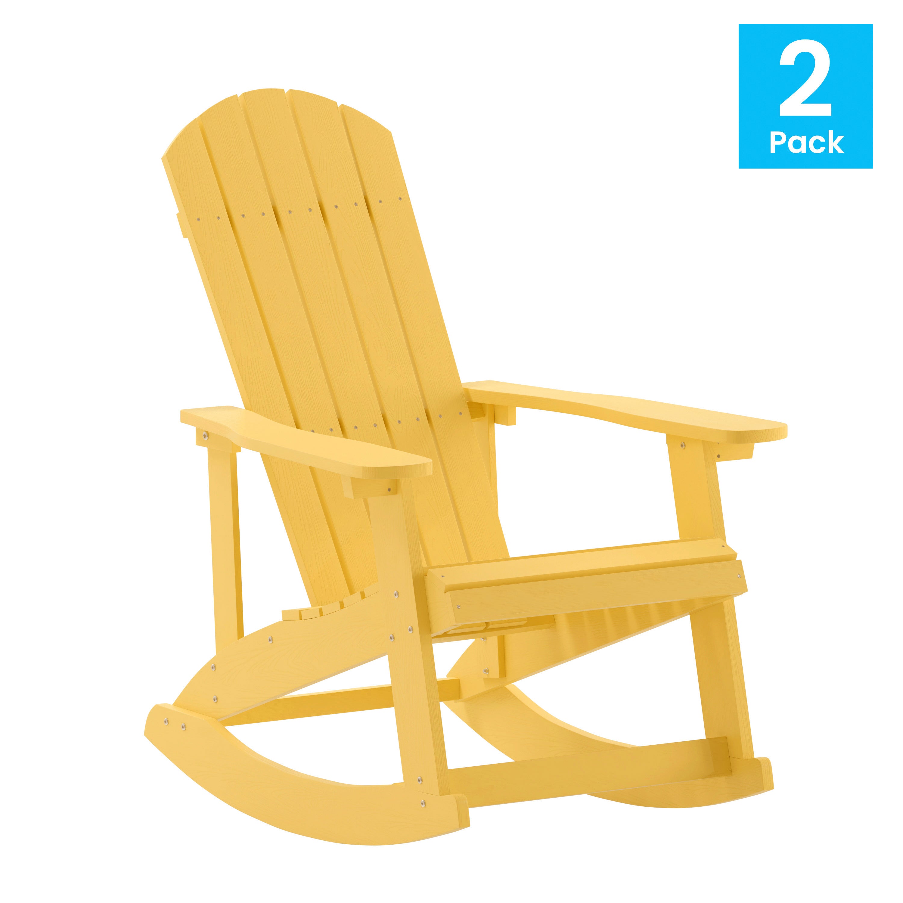 Savannah Poly Resin Wood Adirondack Rocking Chair - All Weather Yellow Polystyrene - Stainless Steel Hardware - Set of 2