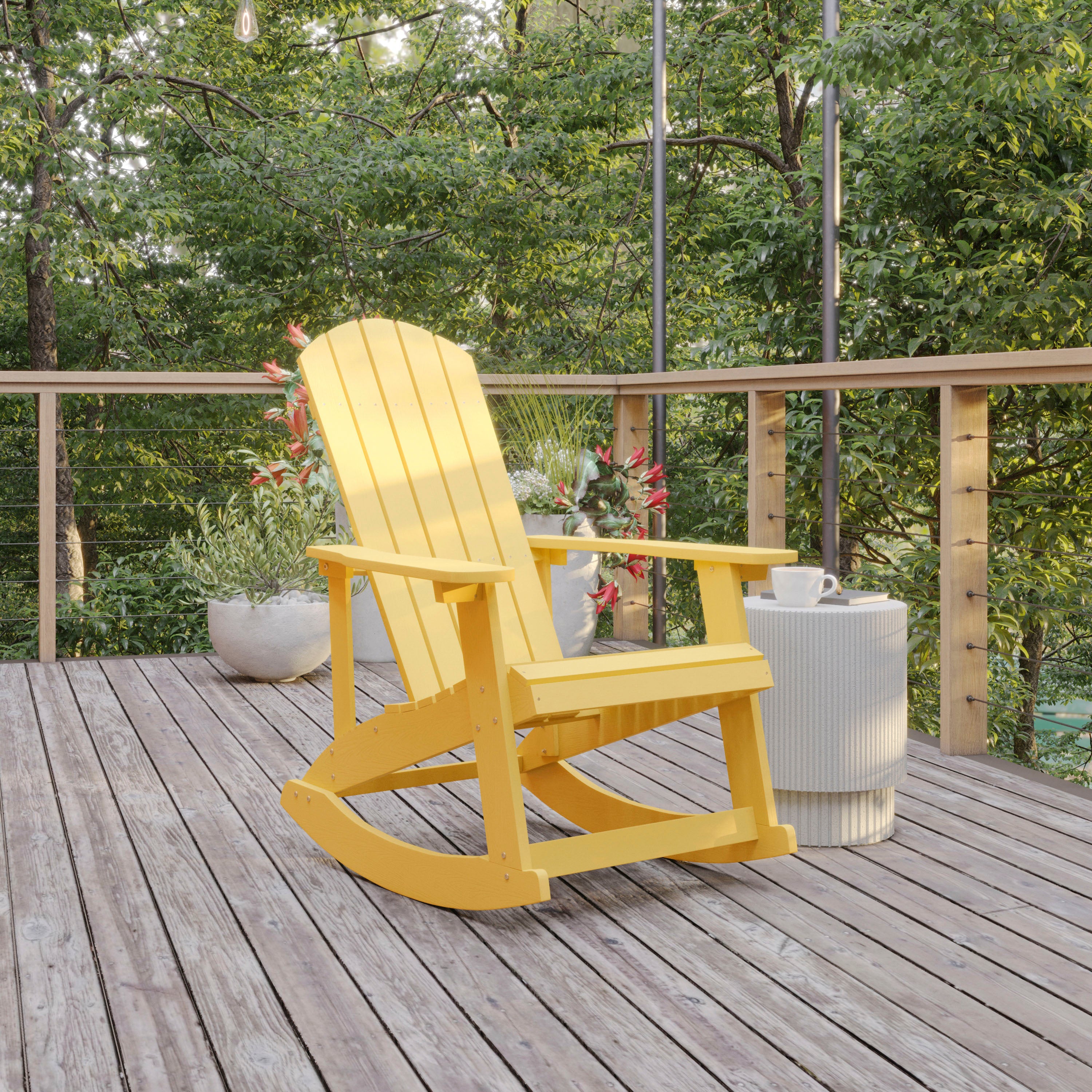 Savannah Poly Resin Wood Adirondack Rocking Chair - All Weather Yellow Polystyrene - Stainless Steel Hardware