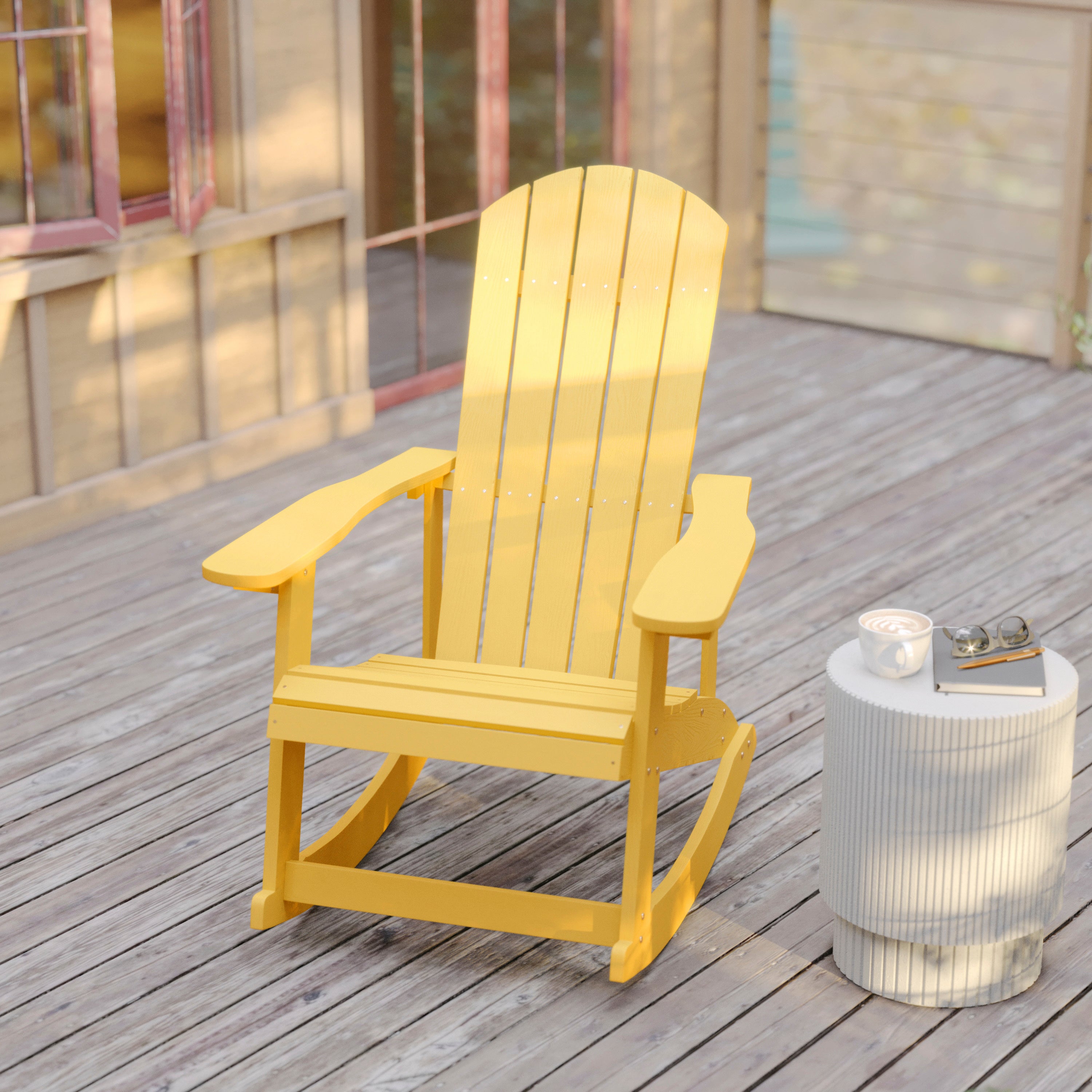 Savannah Poly Resin Wood Adirondack Rocking Chair - All Weather Yellow Polystyrene - Stainless Steel Hardware