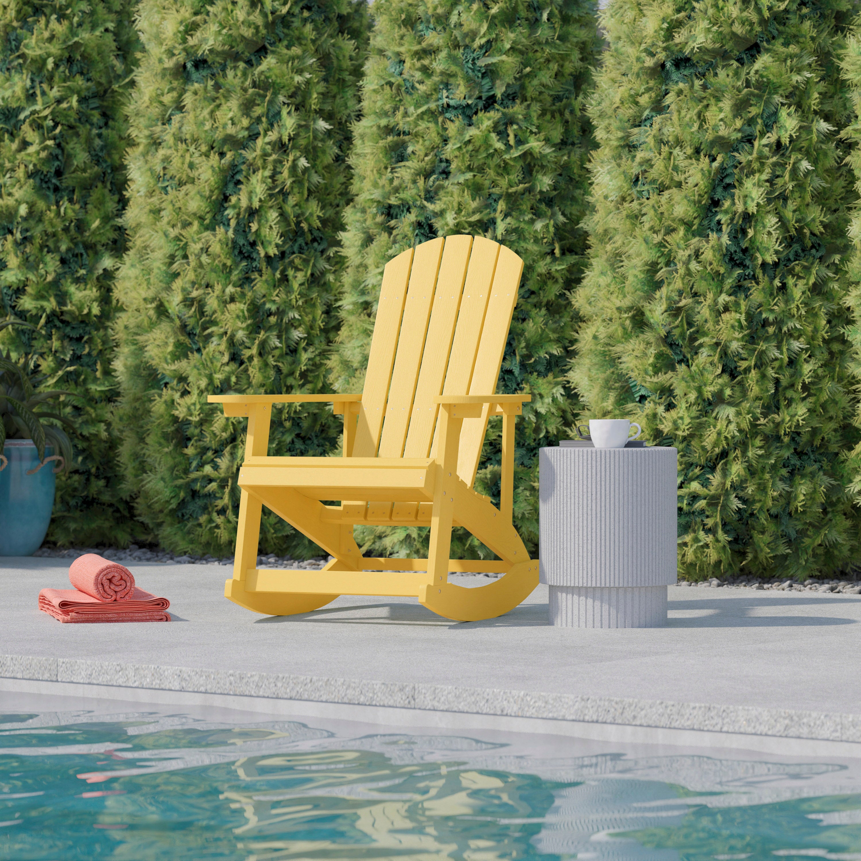 Savannah Poly Resin Wood Adirondack Rocking Chair - All Weather Yellow Polystyrene - Stainless Steel Hardware