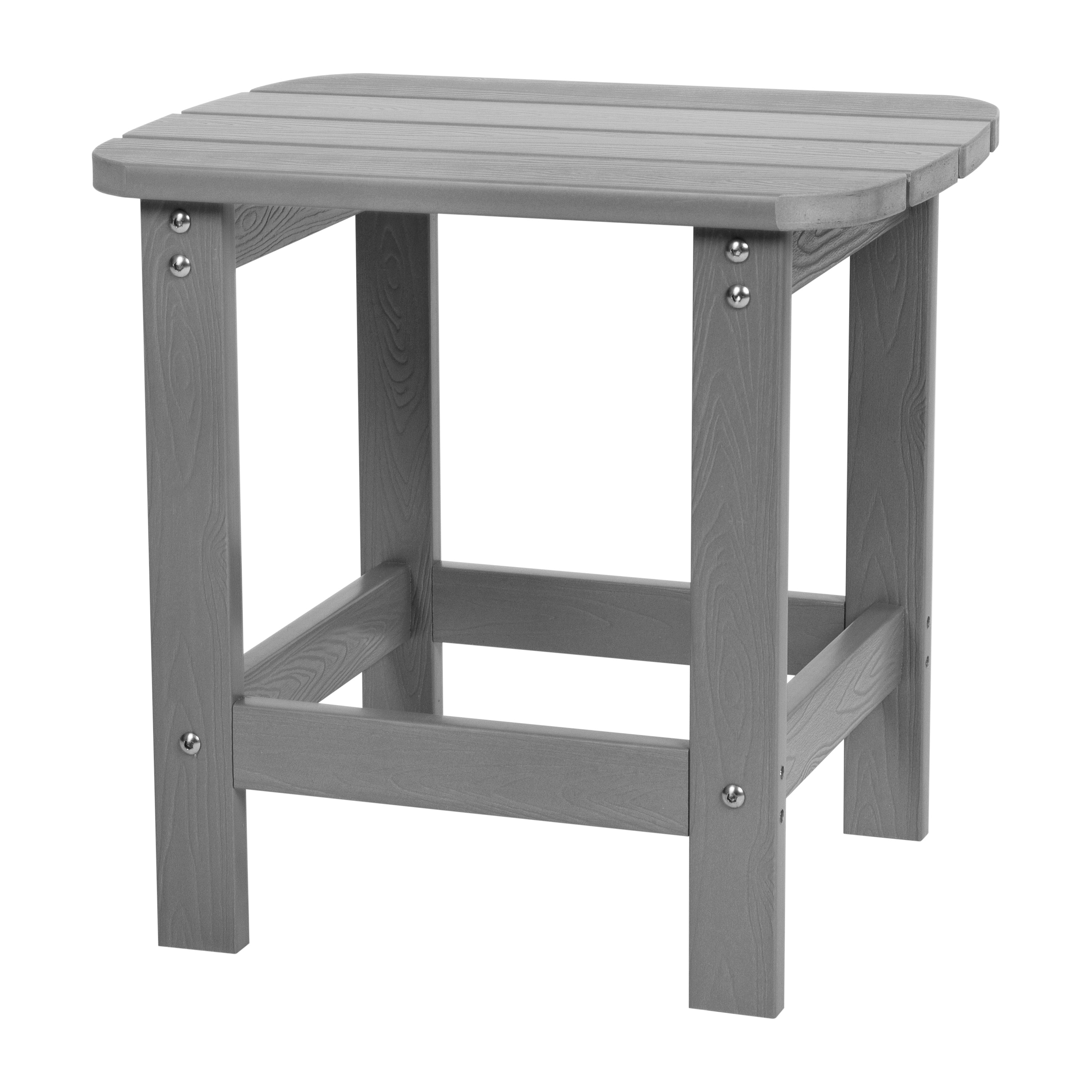Set of 2 Gray Finn Modern Commercial Grade All-Weather 2-Slat Poly Resin Rocking Adirondack Chairs with Matching Side Table