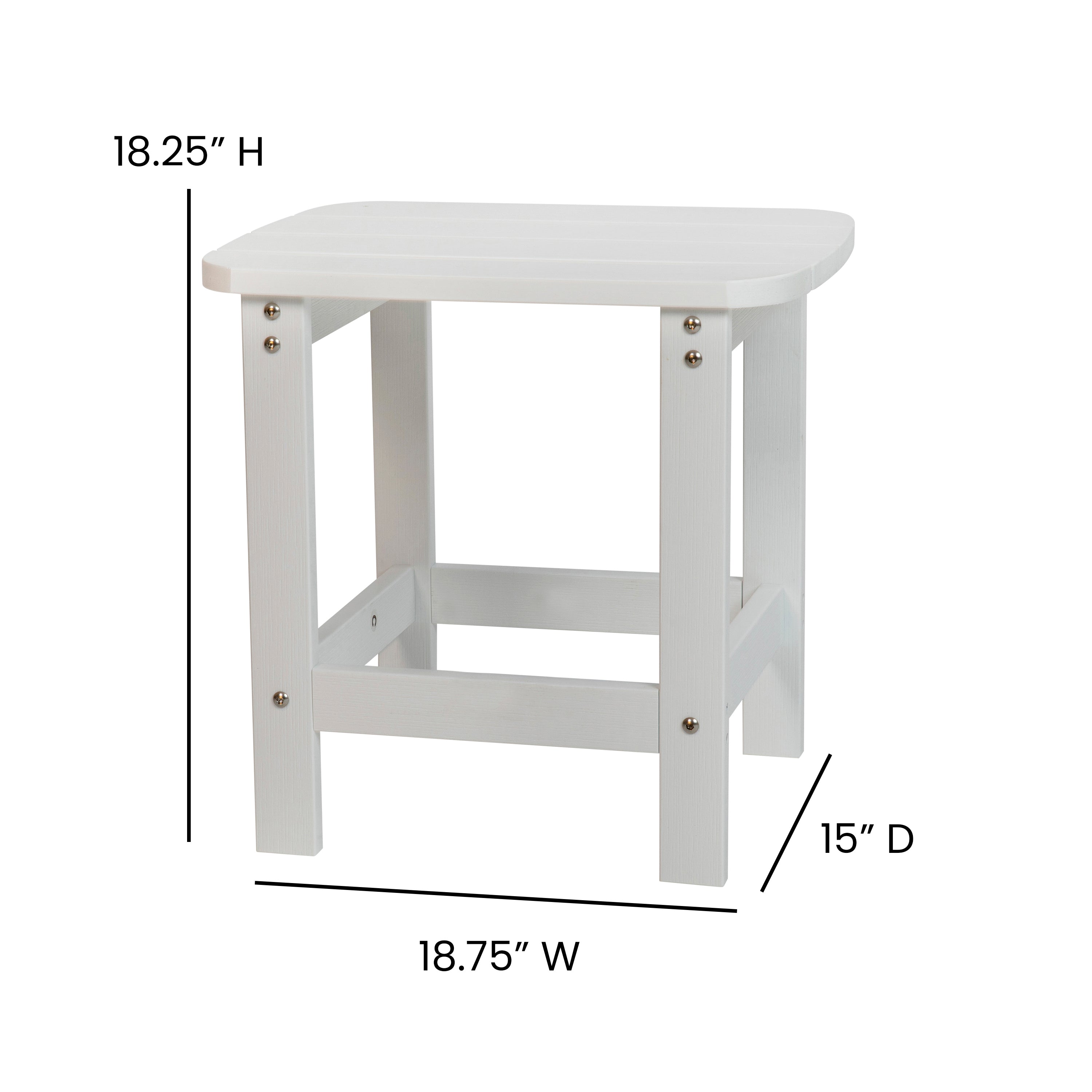 Set of 2 White Finn Modern Commercial Grade All-Weather 2-Slat Poly Resin Rocking Adirondack Chairs with Matching Side Table