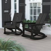 Finn Modern Commercial Grade All-Weather 2-Slat Poly Resin Rocking Adirondack Chair with Rust Resistant Stainless Steel Hardware in Black - Set of2