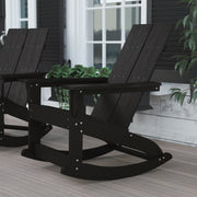 Finn Modern Commercial Grade All-Weather 2-Slat Poly Resin Wood Rocking Adirondack Chair with Rust Resistant Stainless Steel Hardware in Black