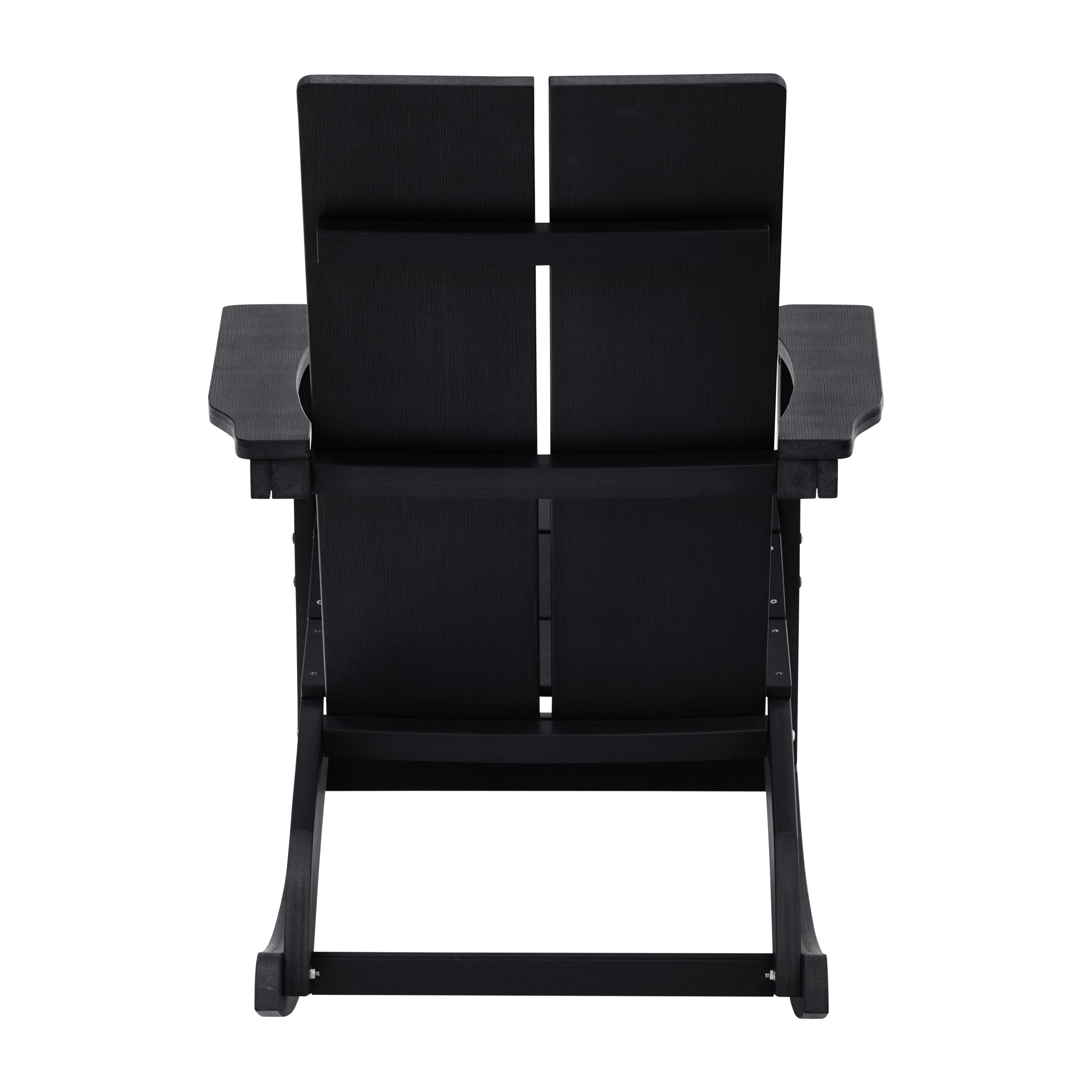 Finn Modern Commercial Grade All-Weather 2-Slat Poly Resin Wood Rocking Adirondack Chair with Rust Resistant Stainless Steel Hardware in Black