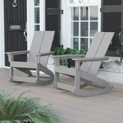 Finn Modern Commercial Grade All-Weather 2-Slat Poly Resin Rocking Adirondack Chair with Rust Resistant Stainless Steel Hardware in Gray - Set of2