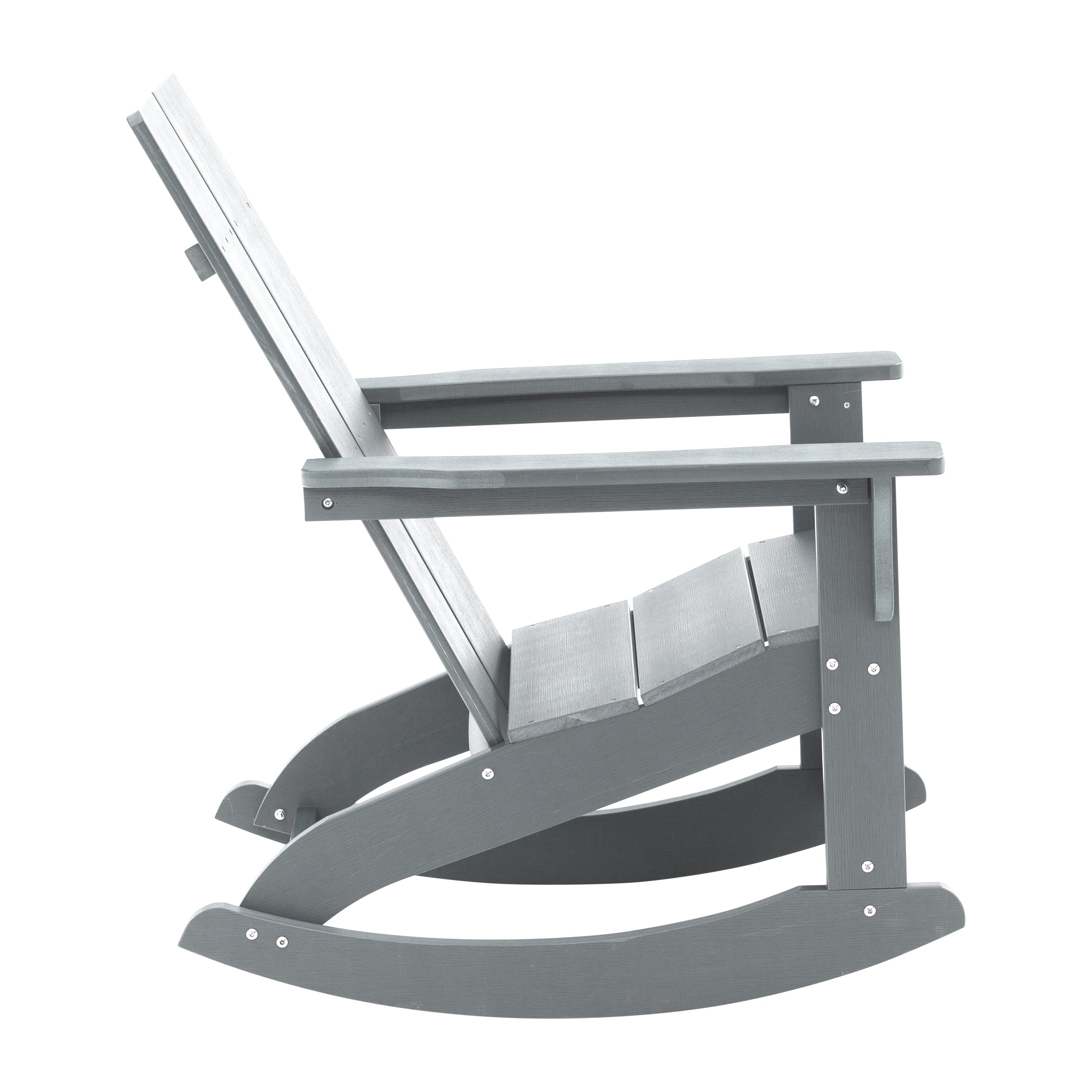 Finn Modern Commercial Grade All-Weather 2-Slat Poly Resin Rocking Adirondack Chair with Rust Resistant Stainless Steel Hardware in Gray - Set of2