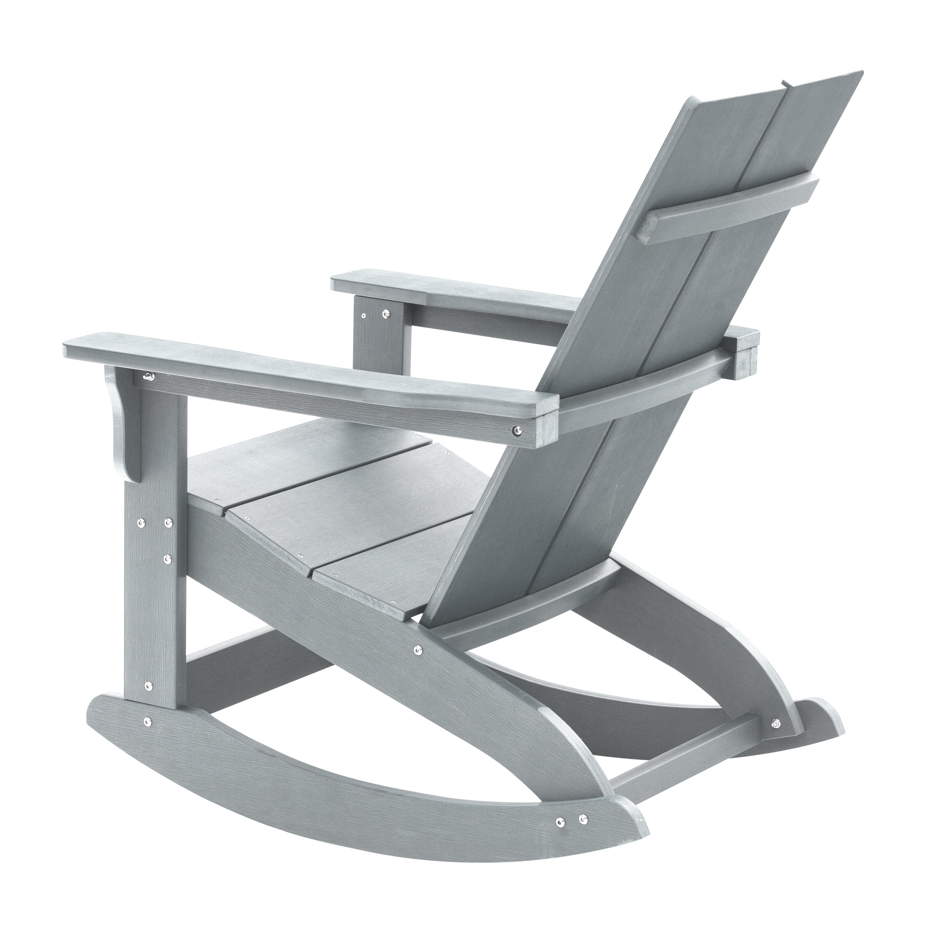Finn Modern Commercial Grade All-Weather 2-Slat Poly Resin Wood Rocking Adirondack Chair with Rust Resistant Stainless Steel Hardware in Gray
