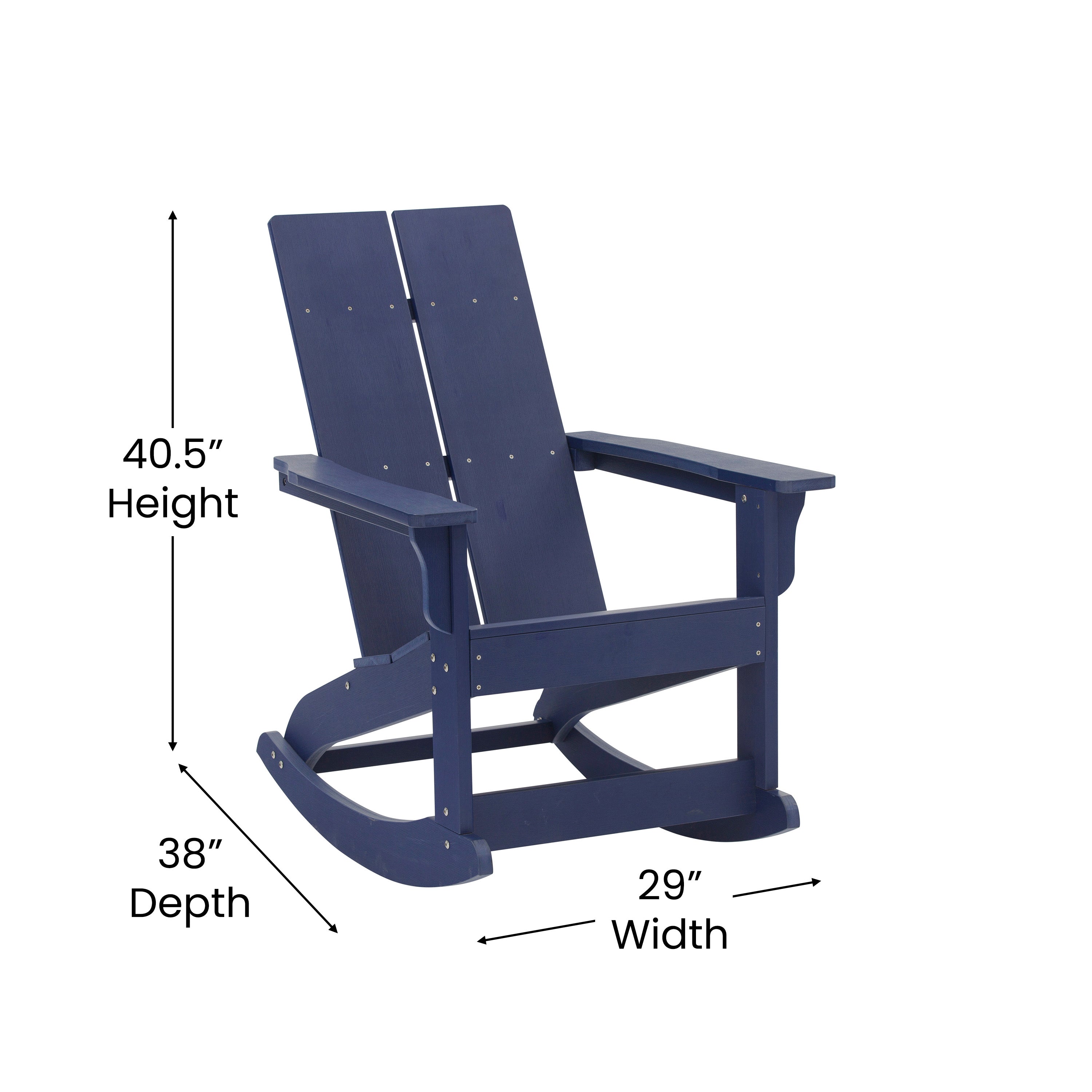 Finn Modern Commercial Grade All-Weather 2-Slat Poly Resin Rocking Adirondack Chair with Rust Resistant Stainless Steel Hardware in Navy - Set of2