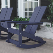 Finn Modern Commercial Grade All-Weather 2-Slat Poly Resin Wood Rocking Adirondack Chair with Rust Resistant Stainless Steel Hardware in Navy