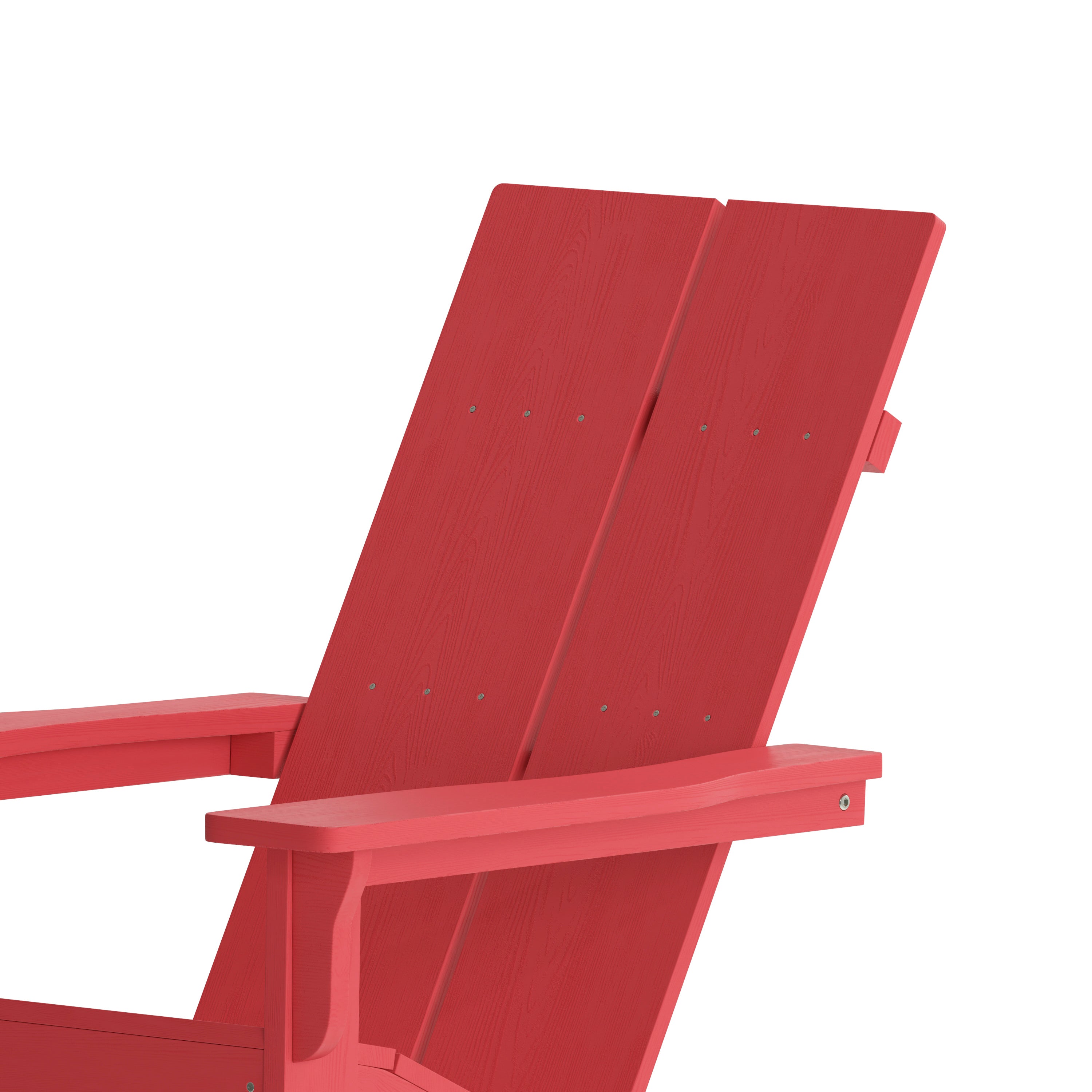 Finn Modern Commercial Grade Poly Resin Wood Adirondack Rocking Chair - All Weather Red Polystyrene - Dual Slat Back - Stainless Steel Hardware