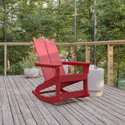 Finn Modern Commercial Grade Poly Resin Wood Adirondack Rocking Chair - All Weather Red Polystyrene - Dual Slat Back - Stainless Steel Hardware