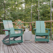 Finn Modern Commercial Poly Resin Wood Adirondack Rocking Chair - All Weather Sea Foam Polystyrene - Dual Slat Back - Stainless Steel Hardware - Set of 2