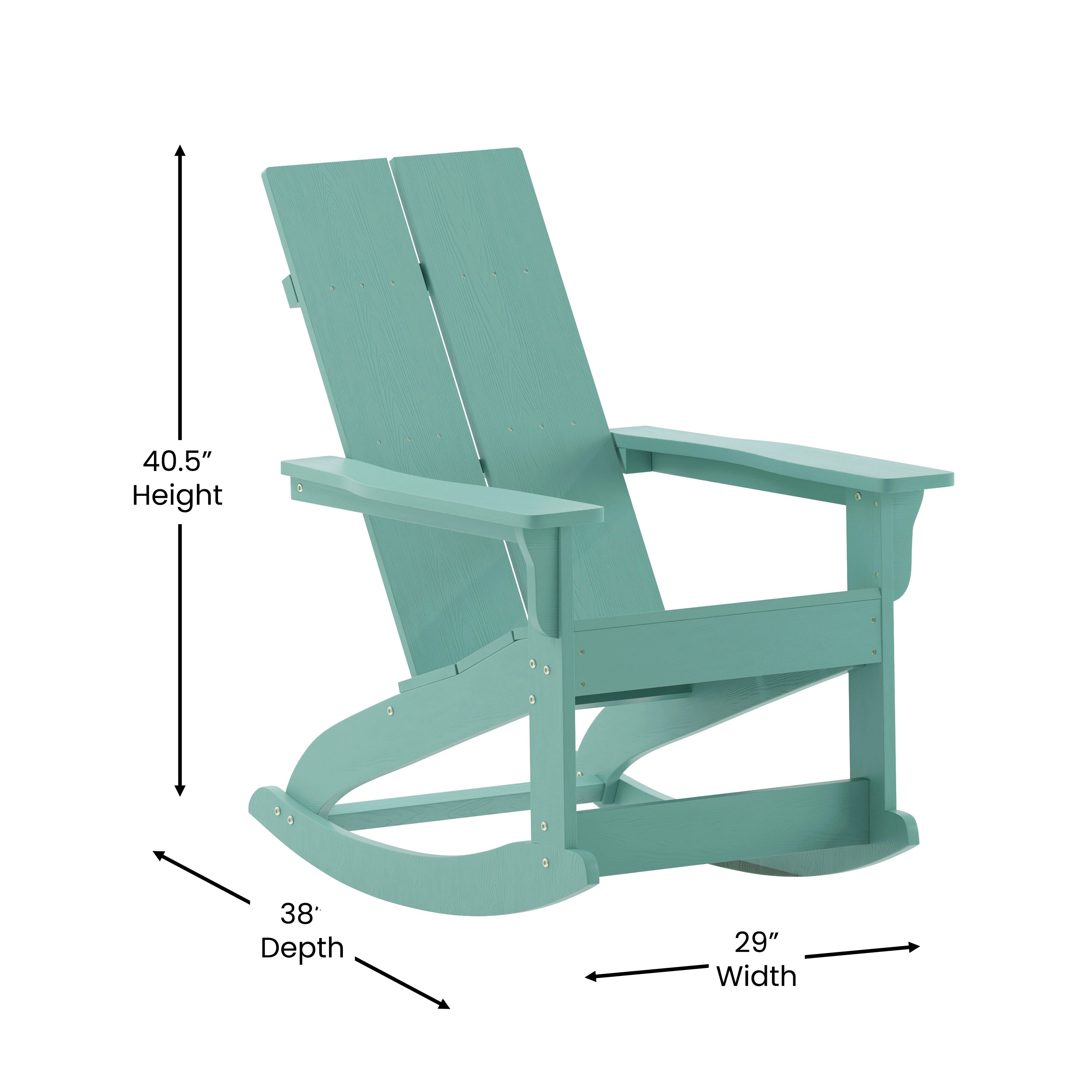 Finn Modern Commercial Grade Poly Resin Wood Adirondack Rocking Chair - All Weather Sea Foam Polystyrene - Dual Slat Back - Stainless Steel Hardware