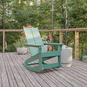 Finn Modern Commercial Grade Poly Resin Wood Adirondack Rocking Chair - All Weather Sea Foam Polystyrene - Dual Slat Back - Stainless Steel Hardware