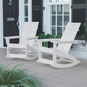Finn Modern Commercial Grade All-Weather 2-Slat Poly Resin Rocking Adirondack Chair with Rust Resistant Stainless Steel Hardware in White - Set of2