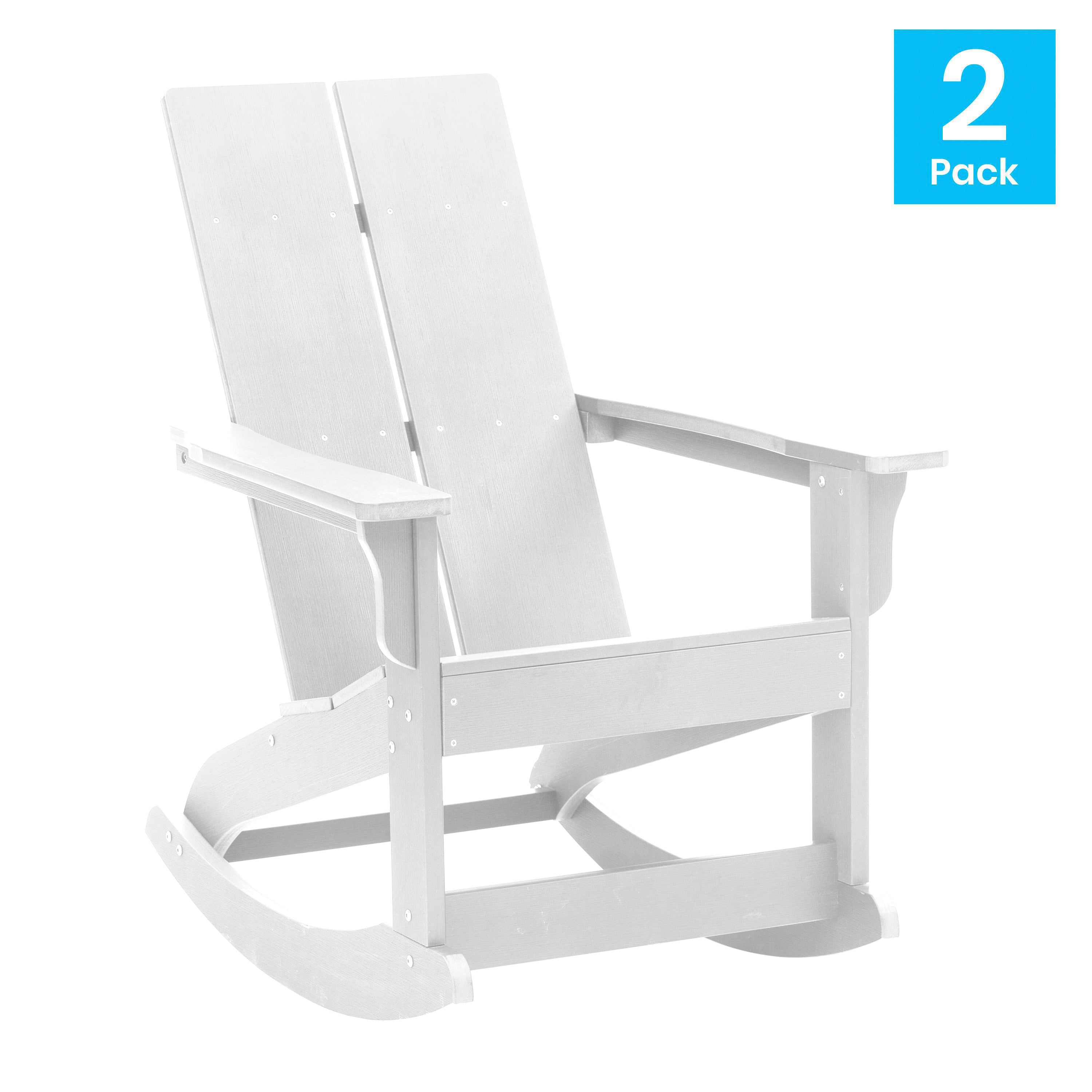 Finn Modern Commercial Grade All-Weather 2-Slat Poly Resin Rocking Adirondack Chair with Rust Resistant Stainless Steel Hardware in White - Set of2