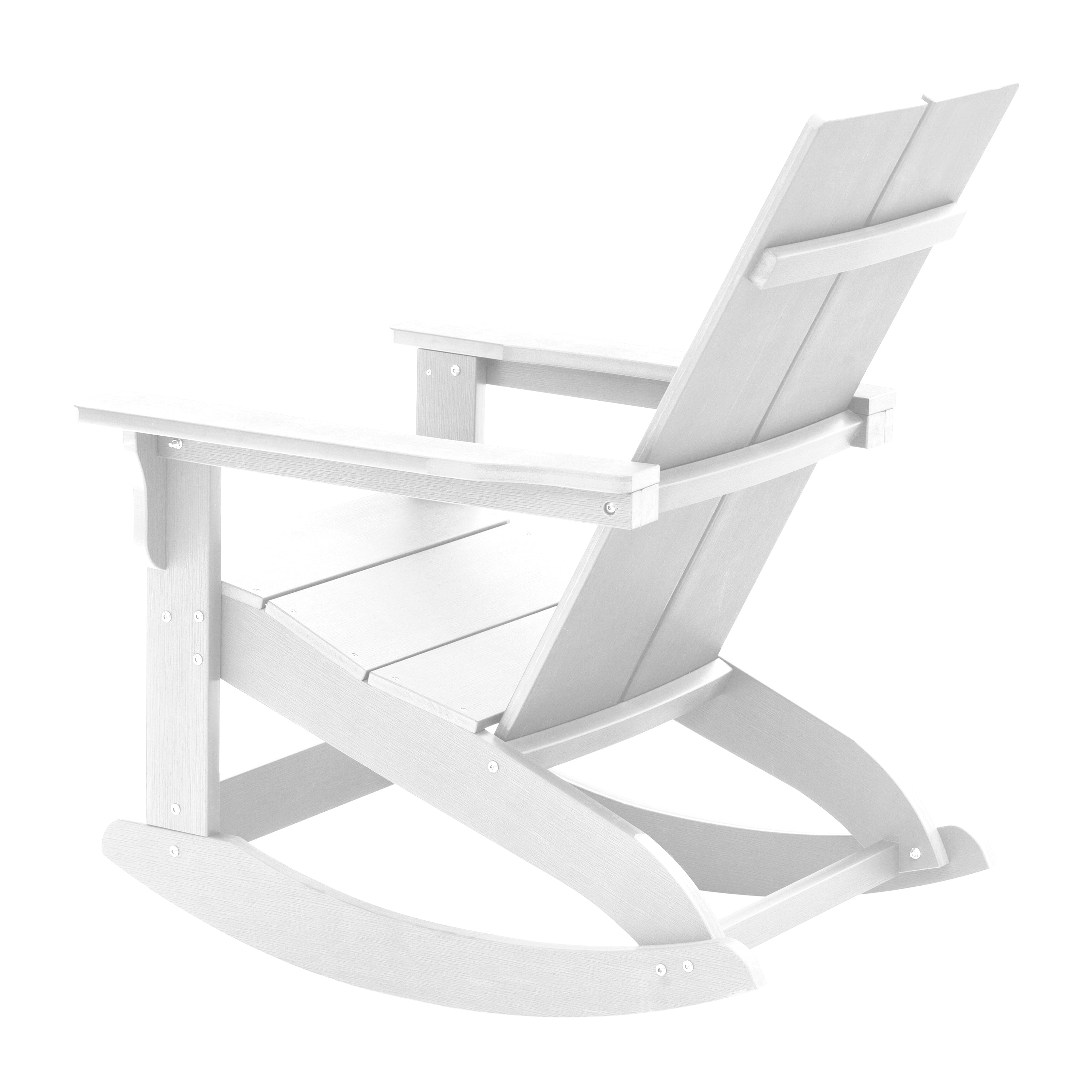 Finn Modern Commercial Grade All-Weather 2-Slat Poly Resin Wood Rocking Adirondack Chair with Rust Resistant Stainless Steel Hardware in White