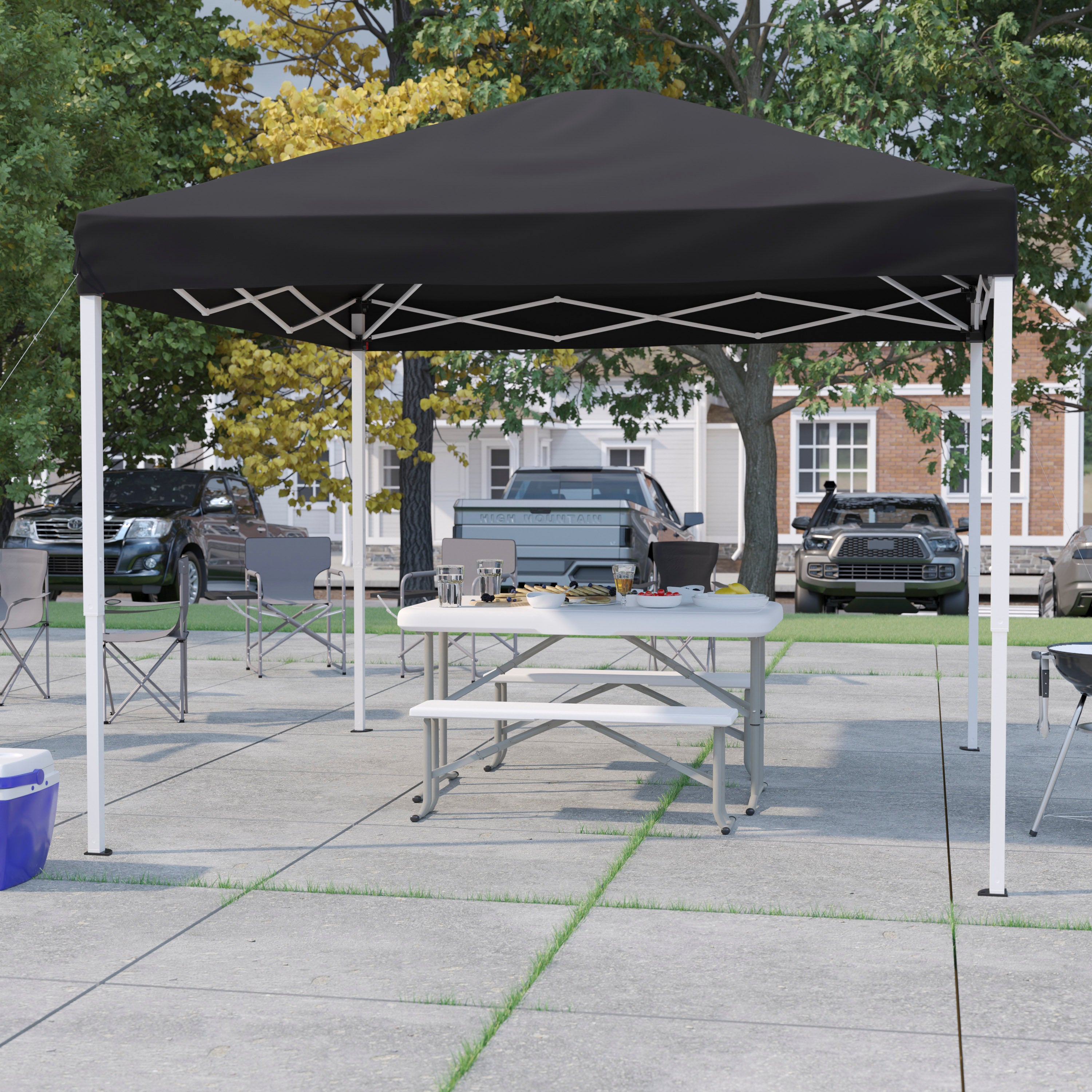 Harris 10'x10' Black Outdoor Pop Up Event Slanted Leg Canopy Tent with Carry Bag