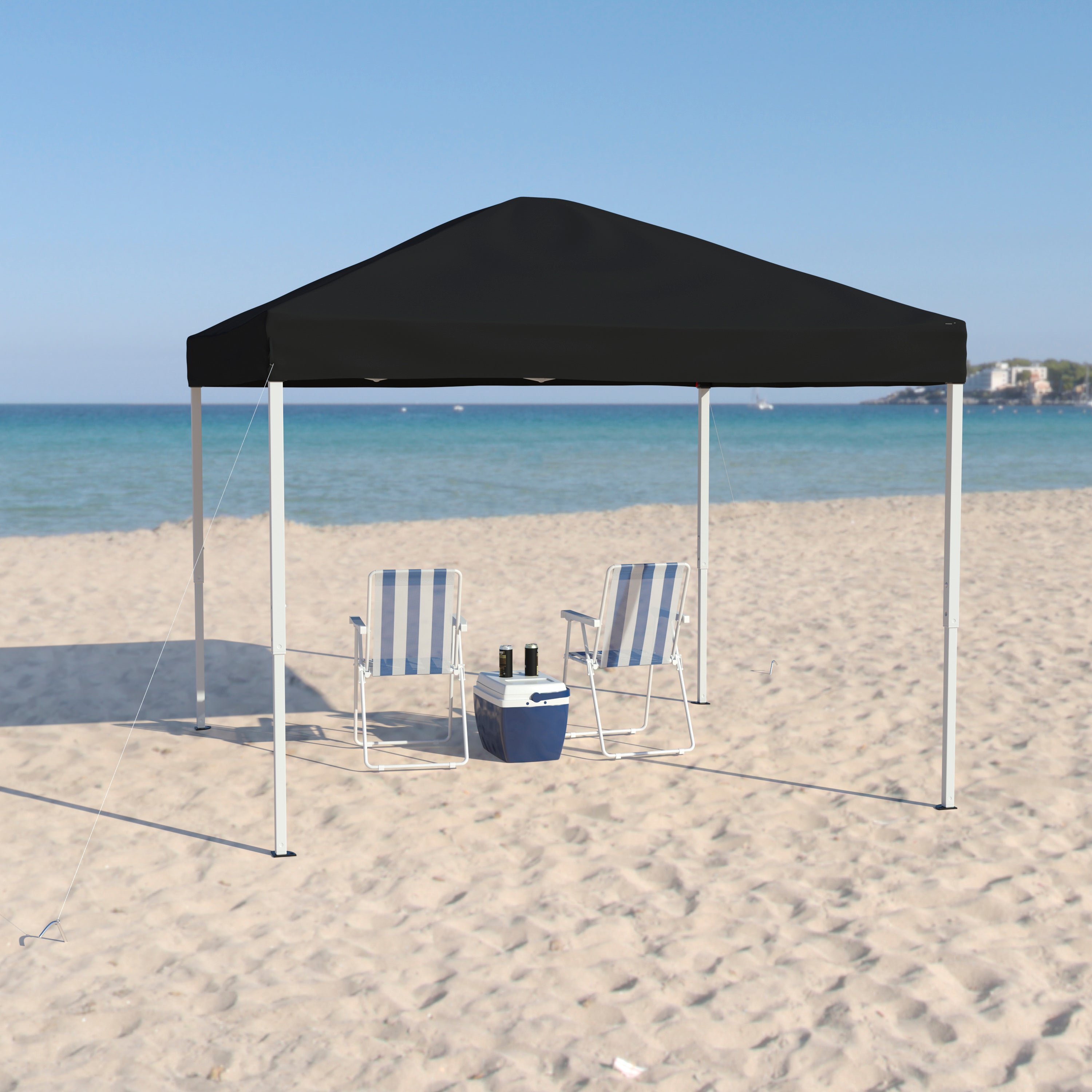 Harris 10'x10' Black Outdoor Pop Up Event Slanted Leg Canopy Tent with Carry Bag